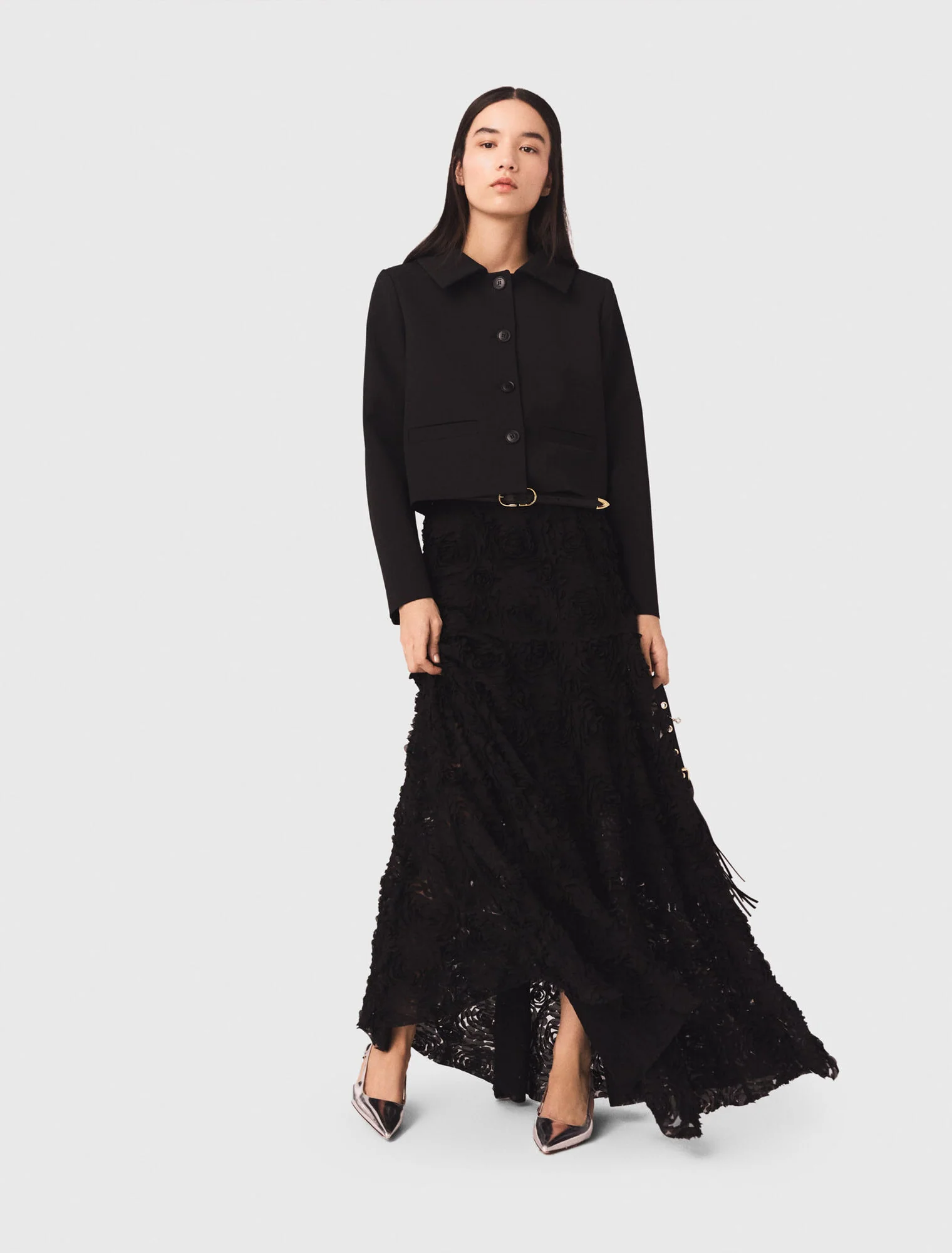 Long embroidered skirt Black - Image 4