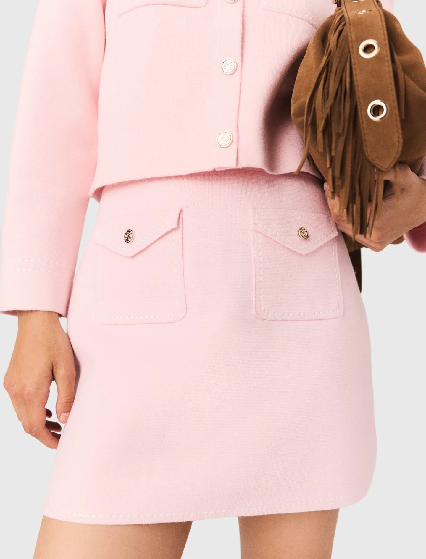 Short topstitched knit skirt Pink - Image 3