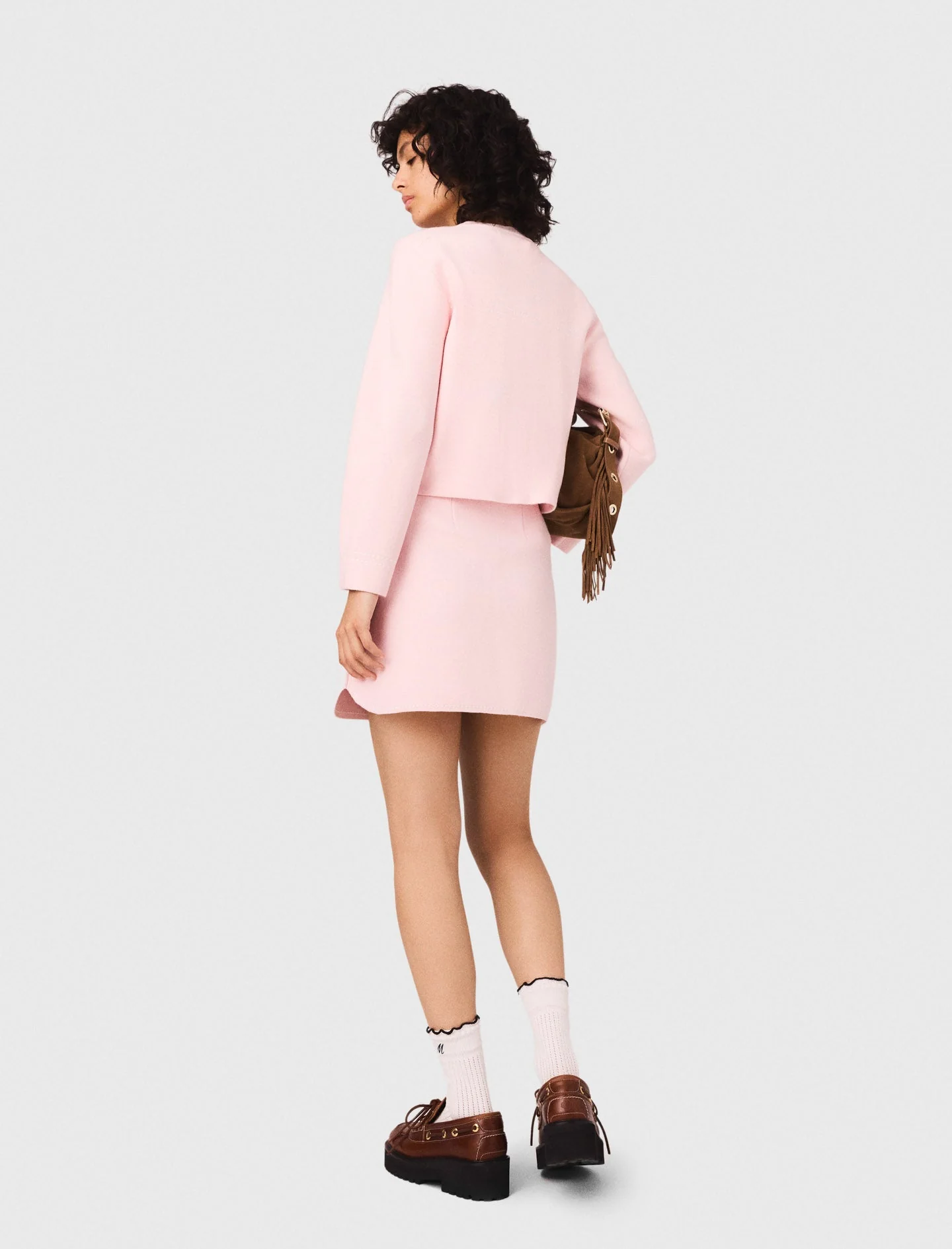 Short topstitched knit skirt Pink - Image 4