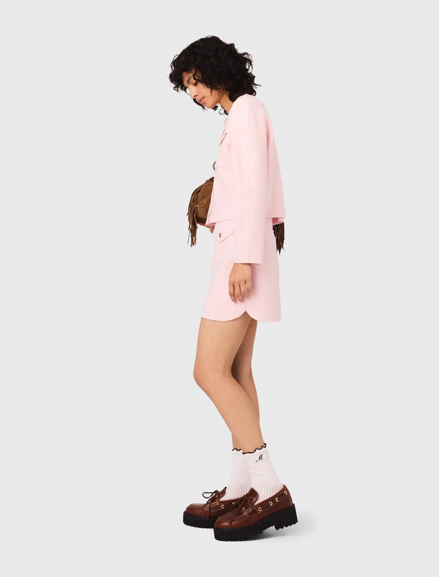 Short topstitched knit skirt Pink - Image 6