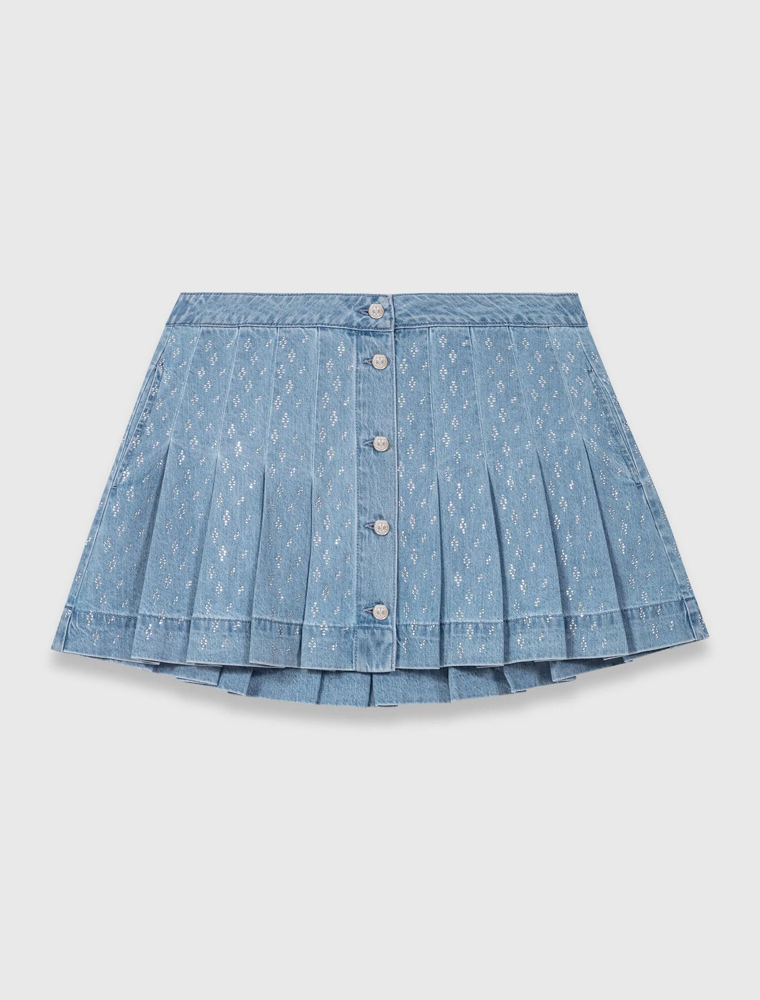 Rhinestone pleated denim skirt Denim Blue - Image 6