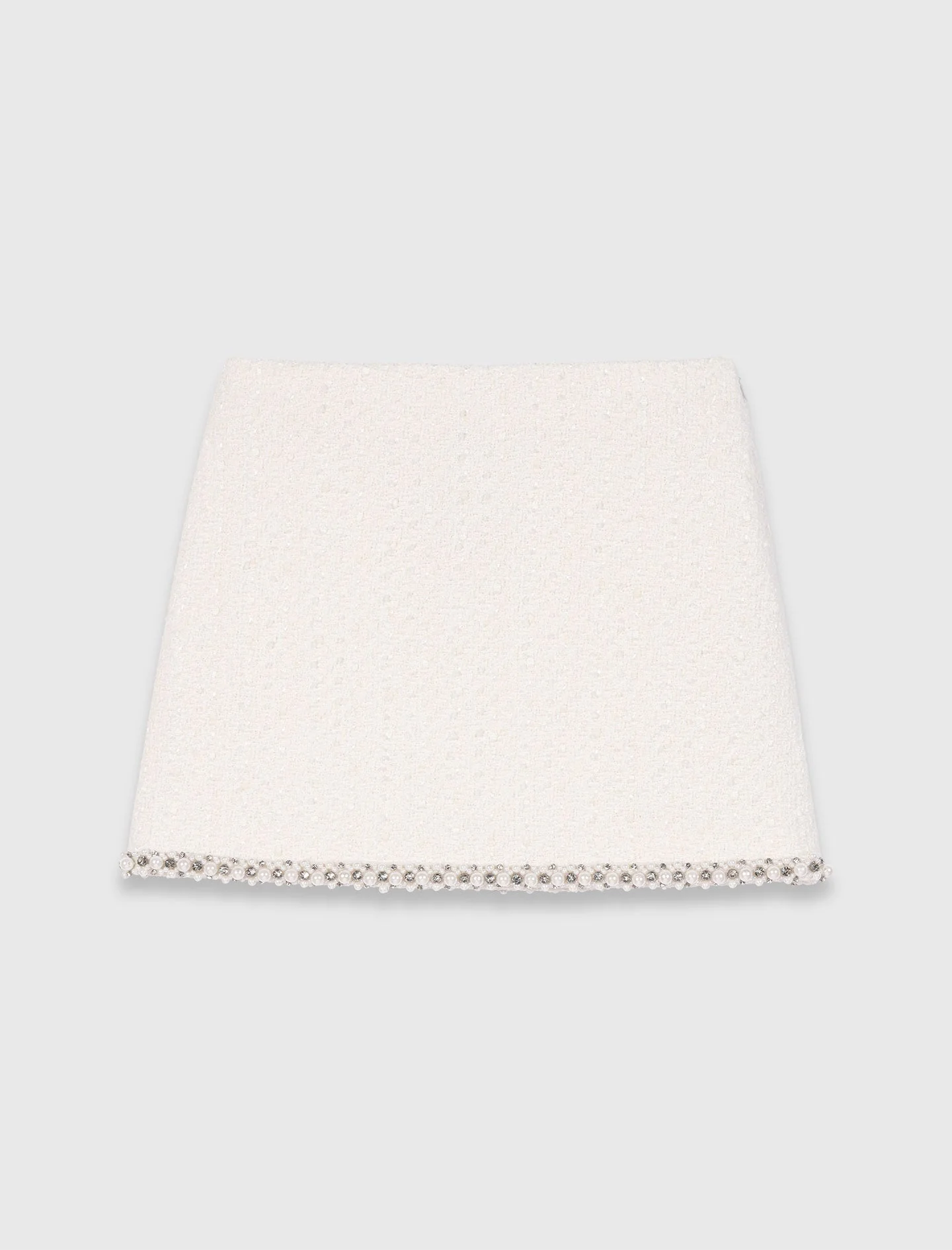Pearl-Trim Tweed Skirt Ecru - Image 6