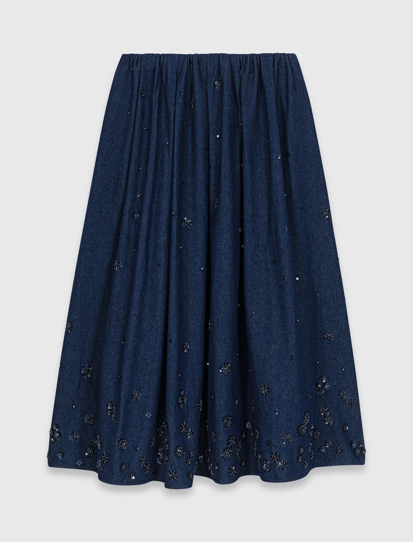 Embroidered Denim Midi Skirt Navy - Image 6