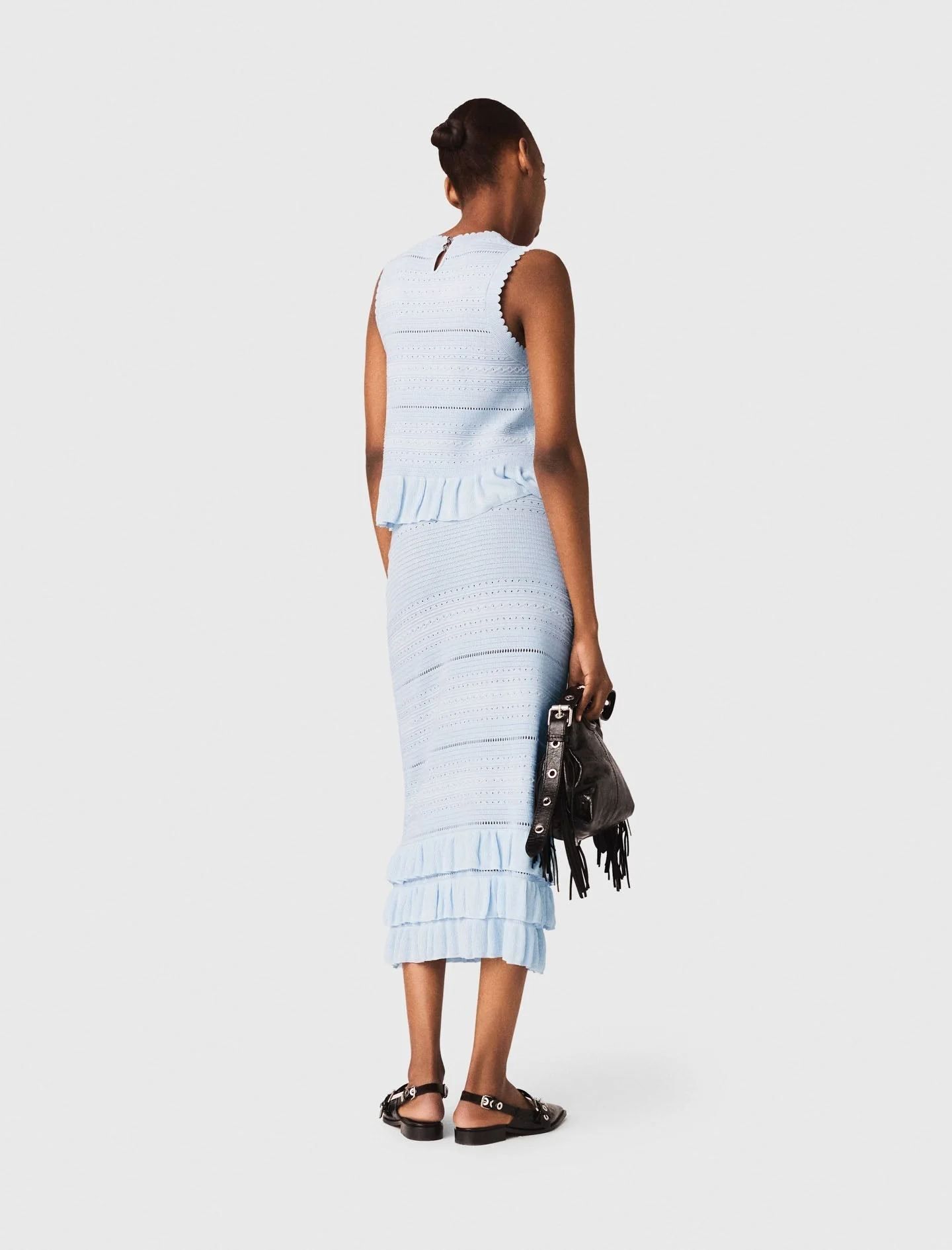 Long Ruffled Knit Skirt Blue Sky - Image 3