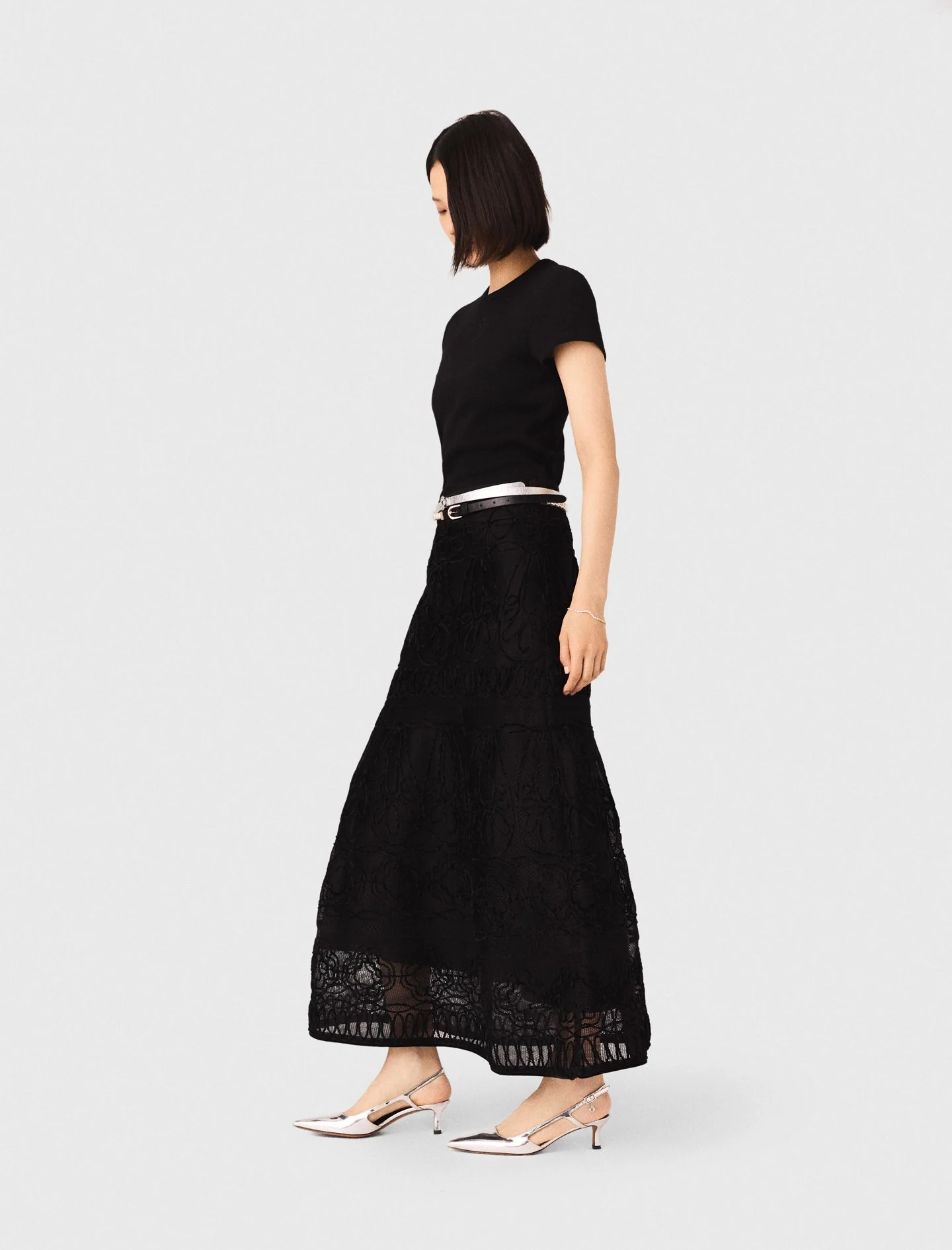 Embroidered Basket-Weave Knit Skirt Black - Image 3