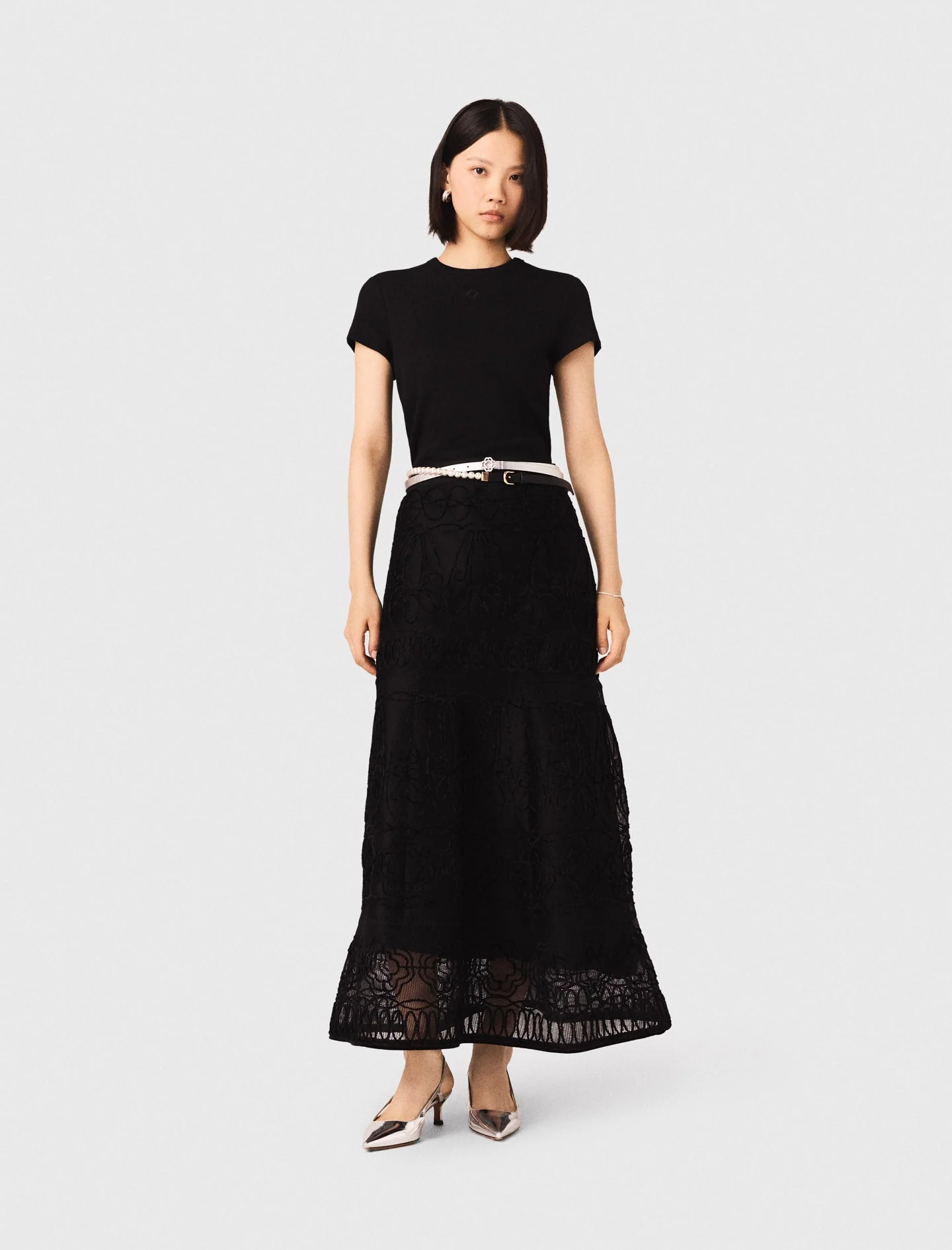 Embroidered Basket-Weave Knit Skirt Black - Image 4
