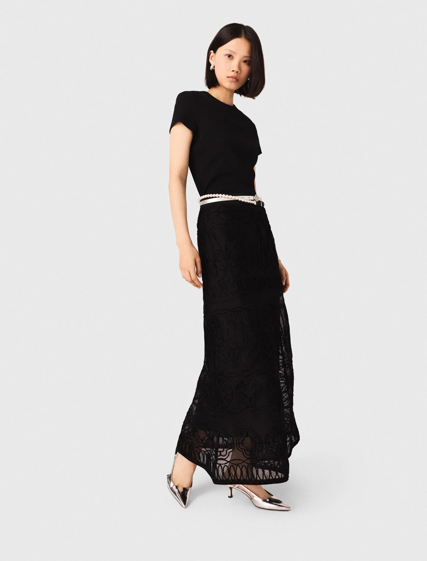Embroidered Basket-Weave Knit Skirt Black - Image 5