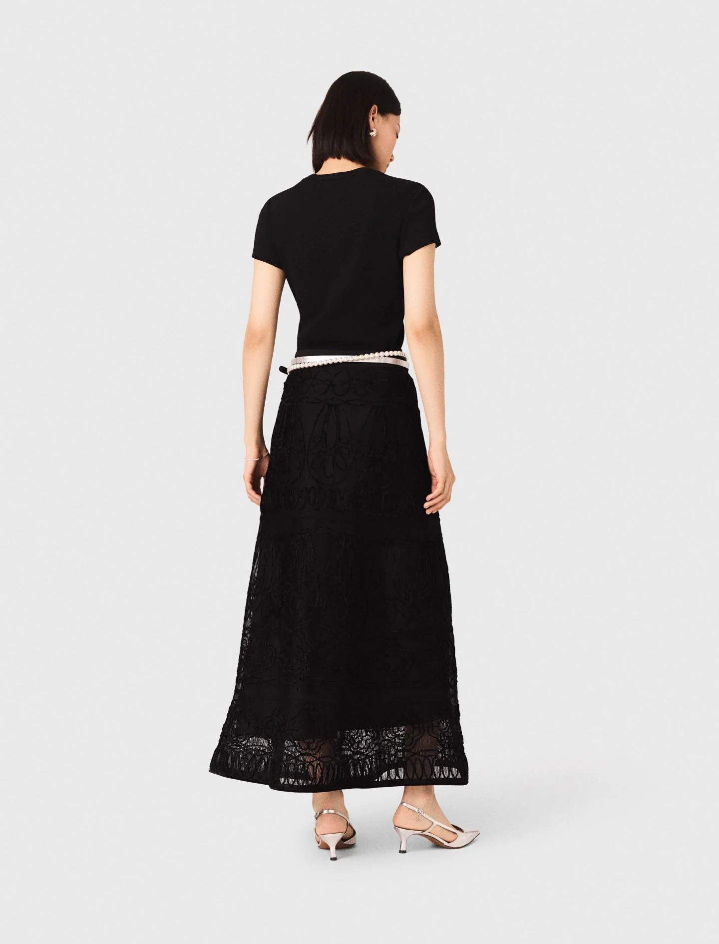 Embroidered Basket-Weave Knit Skirt Black - Image 6