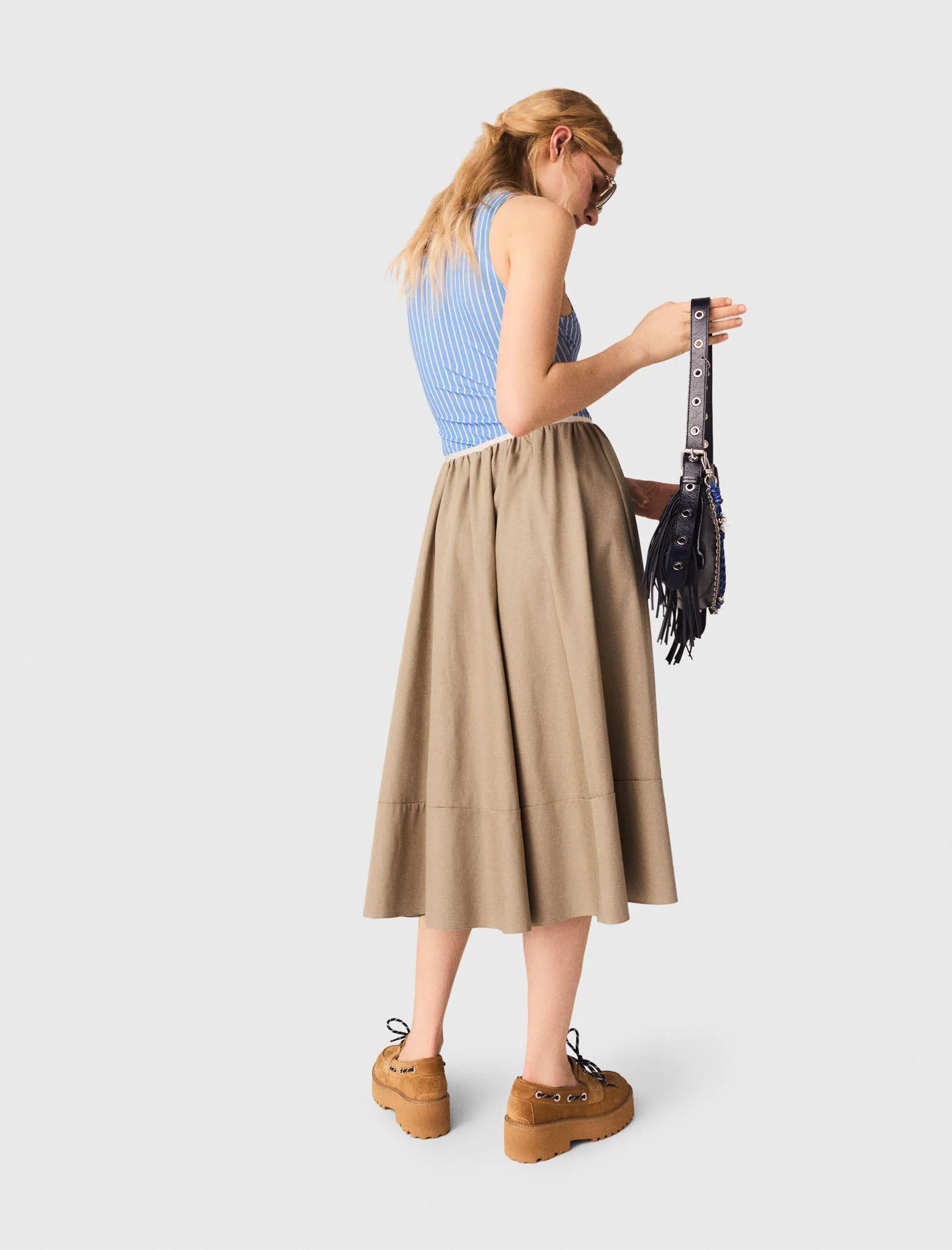 Mid-Length Cotton Skirt Mastic Beige - Image 3