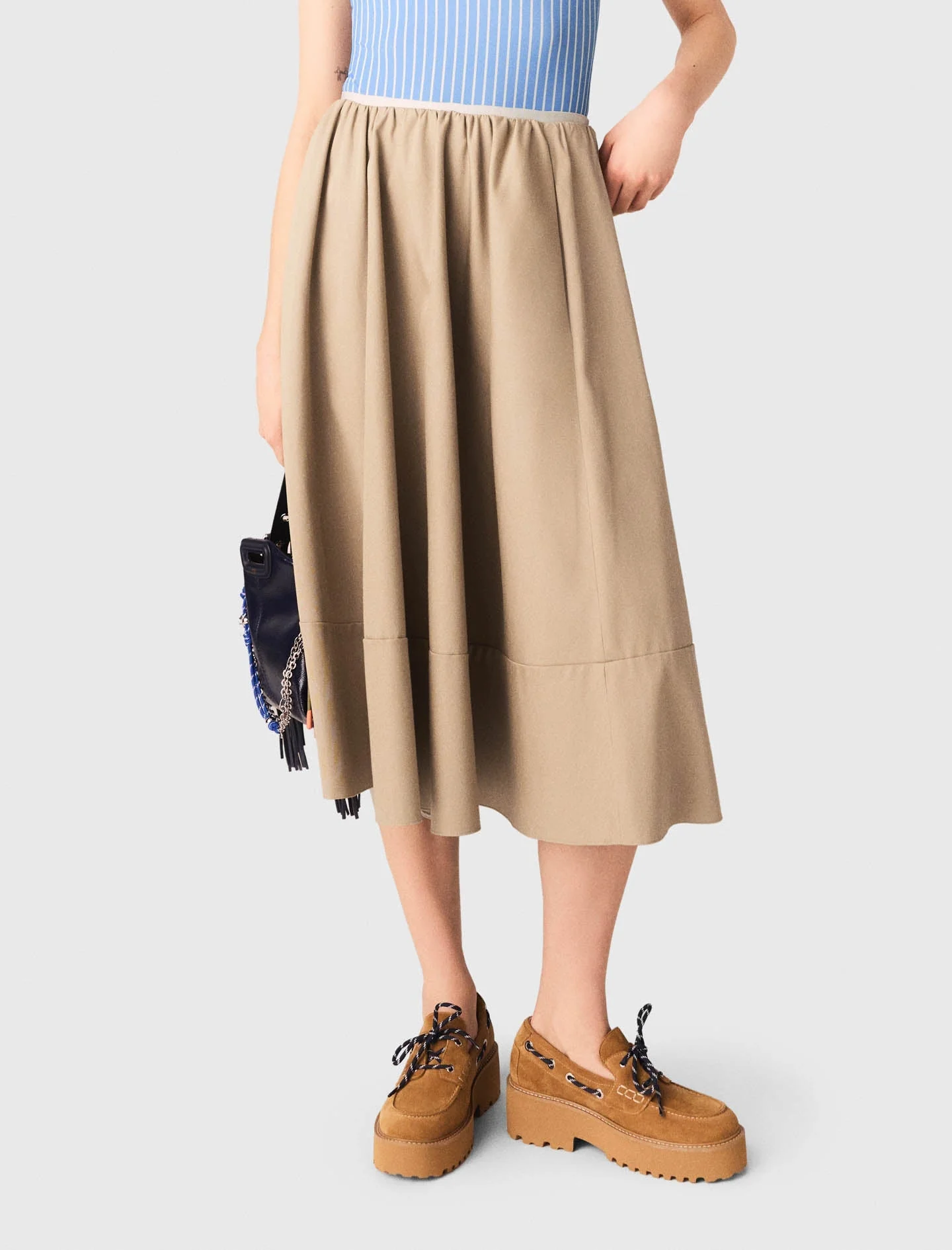 Mid-Length Cotton Skirt Mastic Beige - Image 4