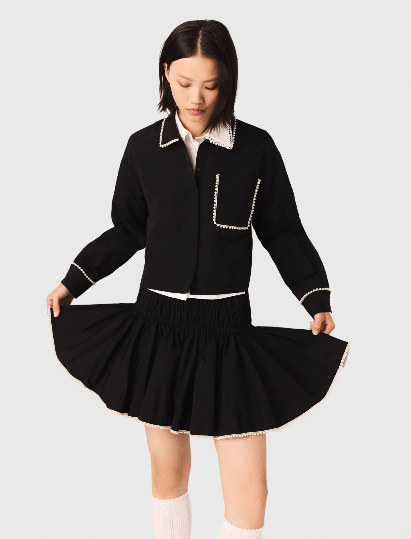 Beaded Taffeta Skirt Black - Image 4