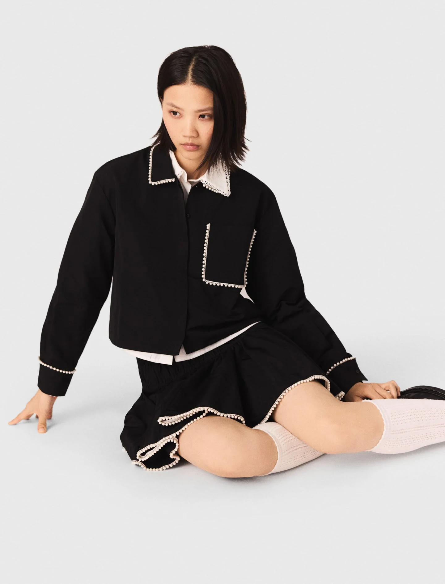 Beaded Taffeta Skirt Black - Image 5