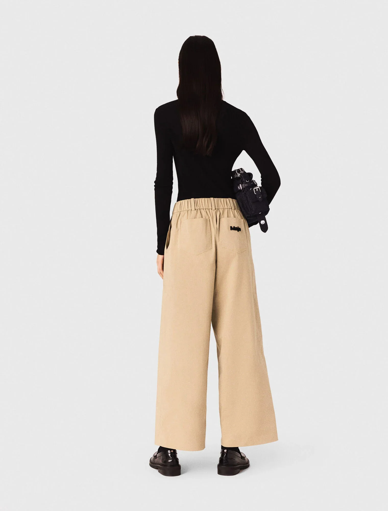 Wide-leg cotton trousers Beige Light - Image 3