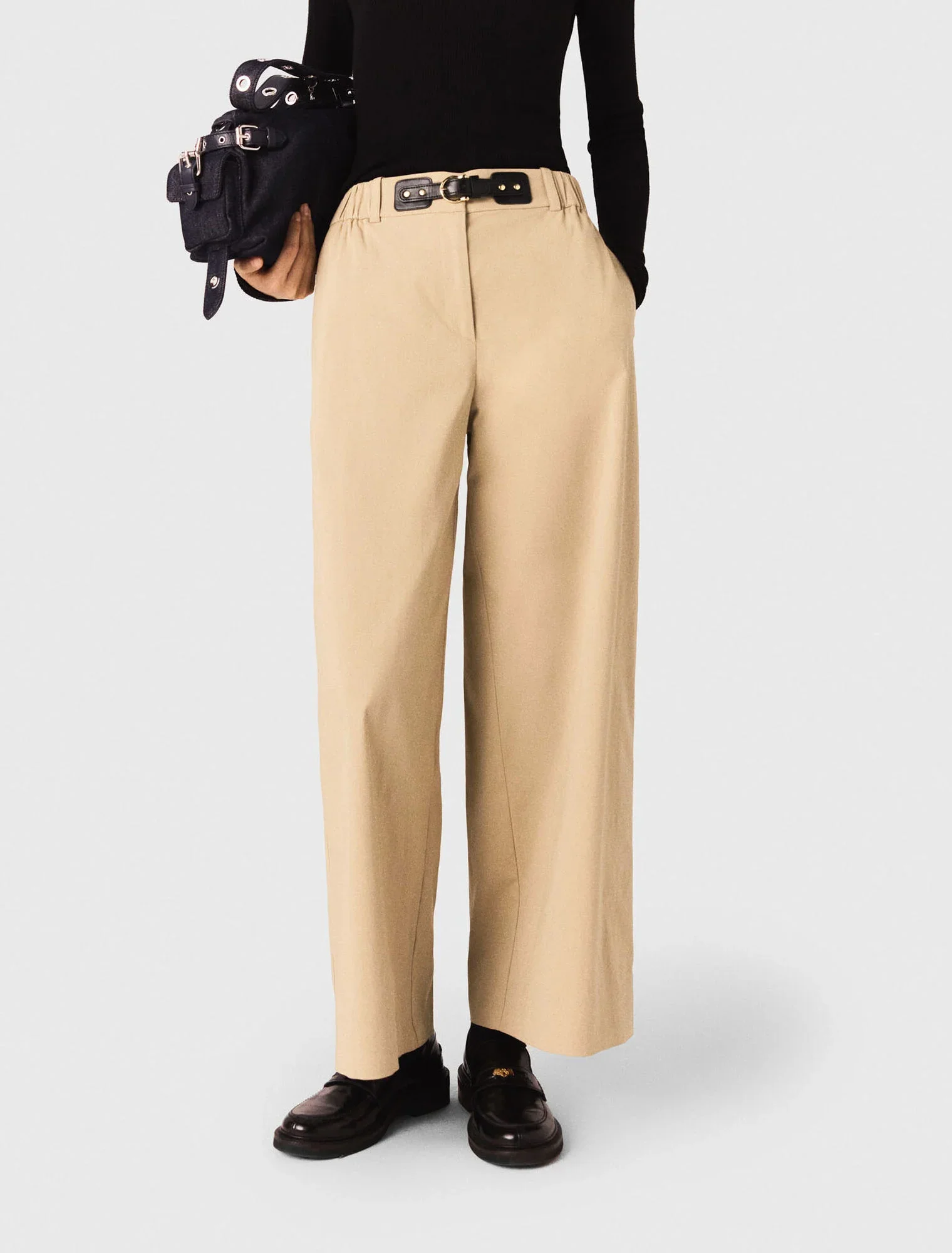 Wide-leg cotton trousers Beige Light - Image 4