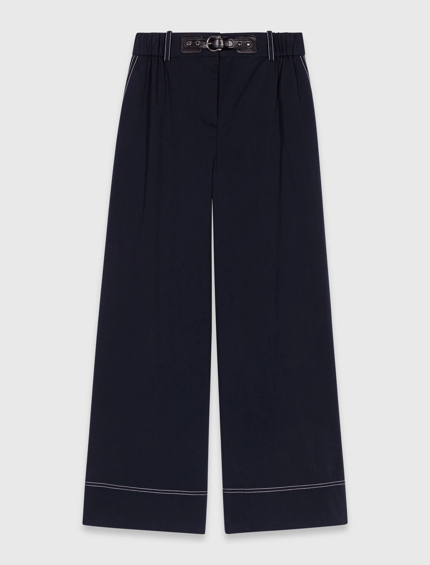 Cotton trousers with leather belt Navy - Image 6