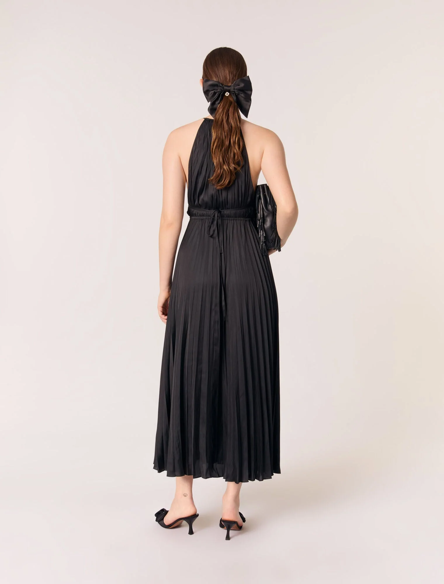 Pleated satin maxi dress Black - Image 3