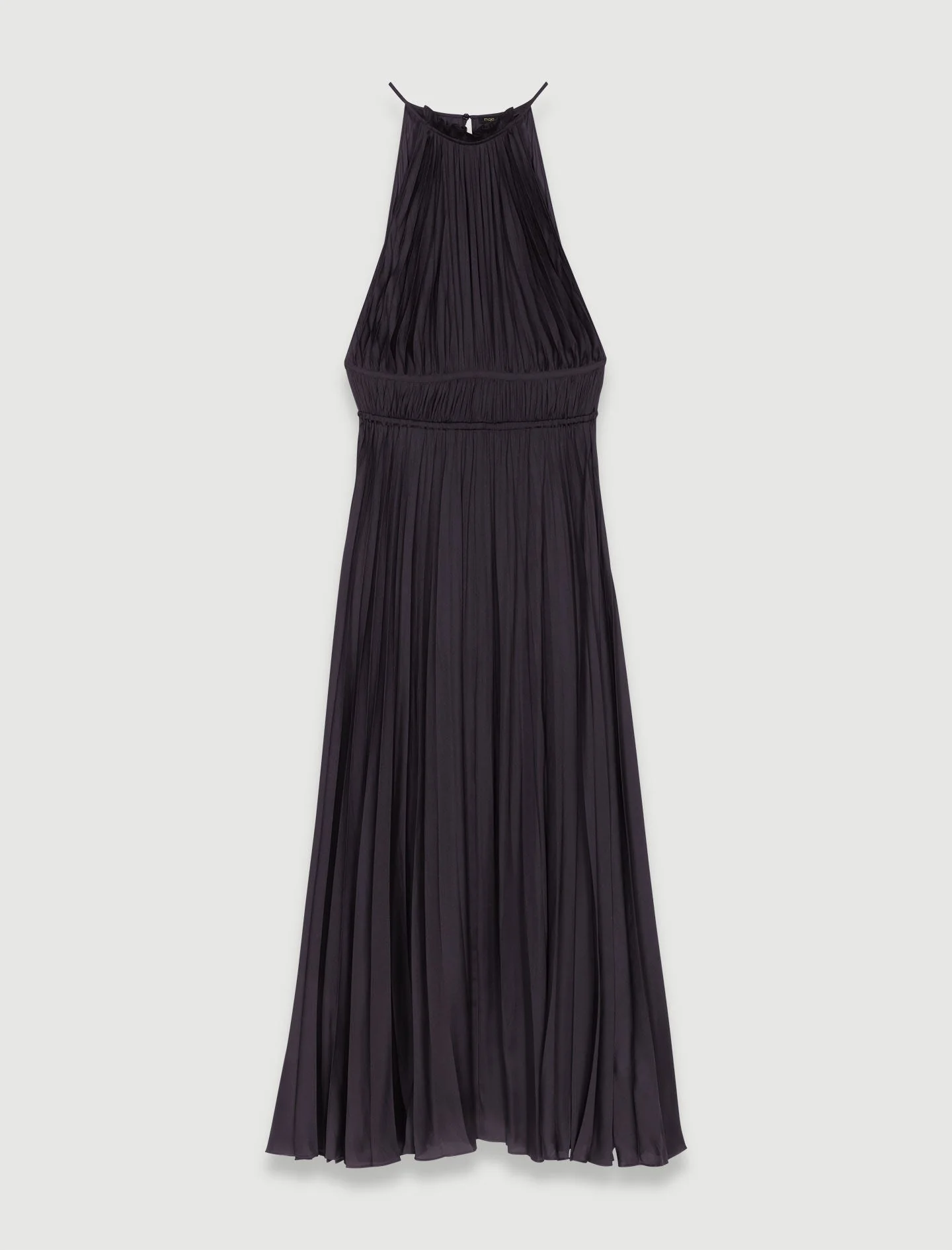 Pleated satin maxi dress Black - Image 6