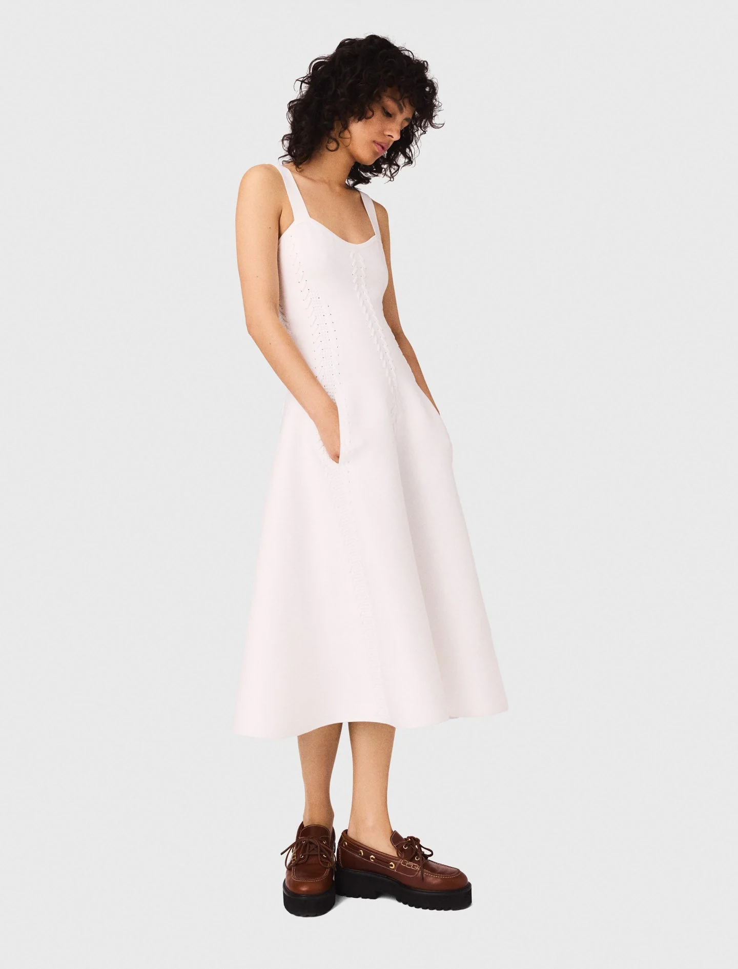 Long babydoll knit dress White - Image 3
