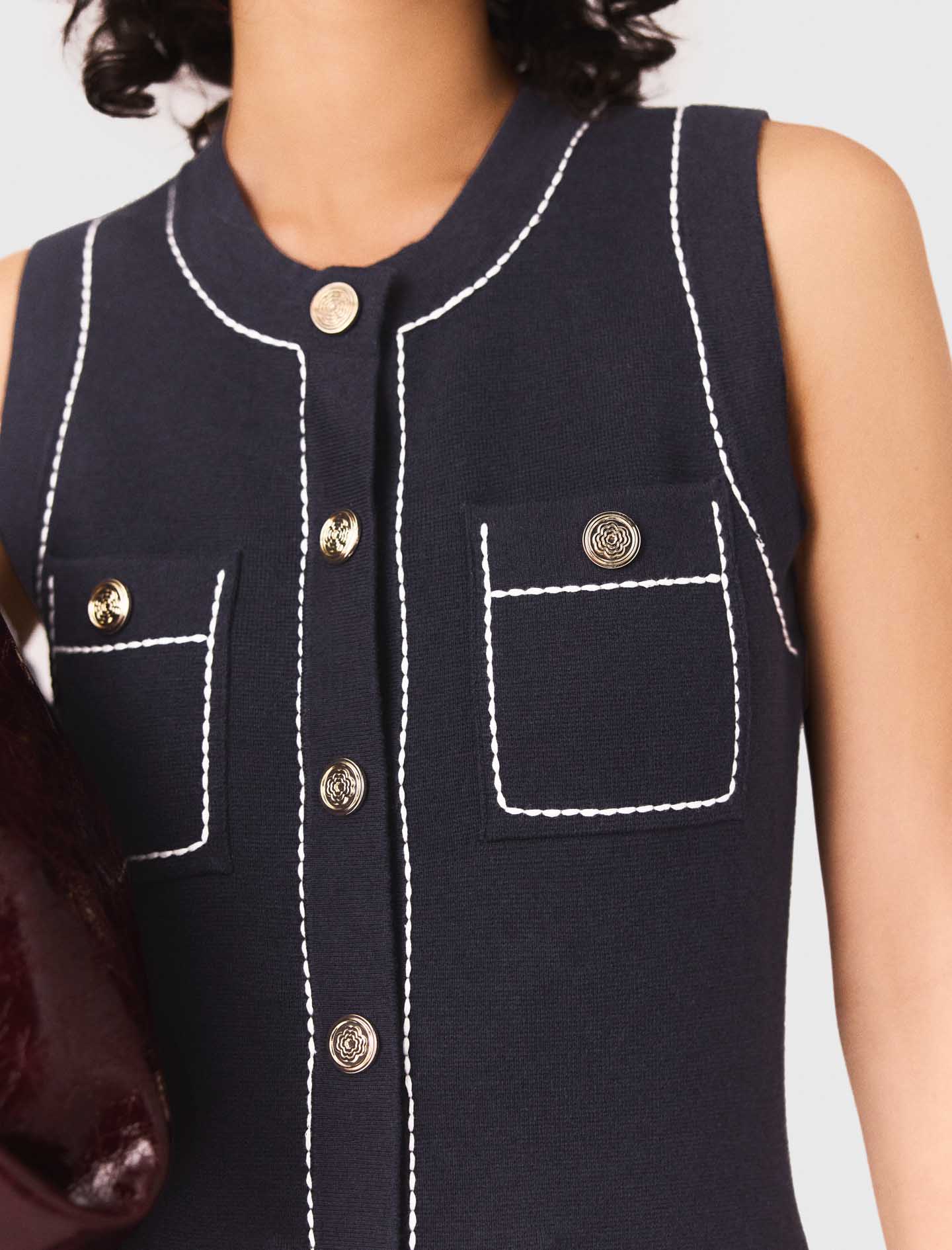 Straight denim dress in stitched knit Navy - Image 6