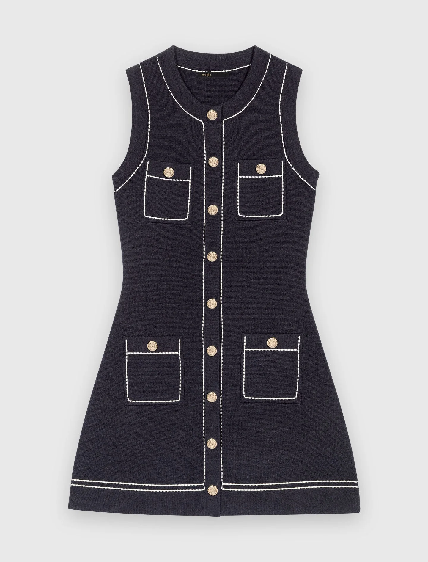 Straight denim dress in stitched knit Navy - Image 8