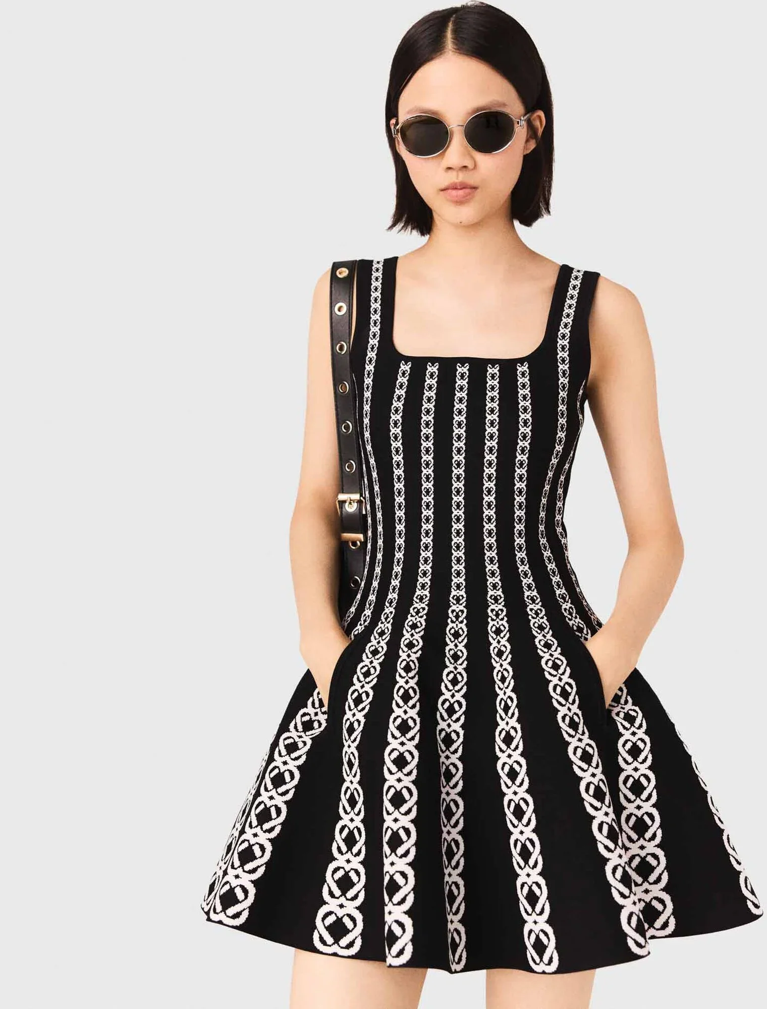 Short jacquard knit dress White / Black - Image 5