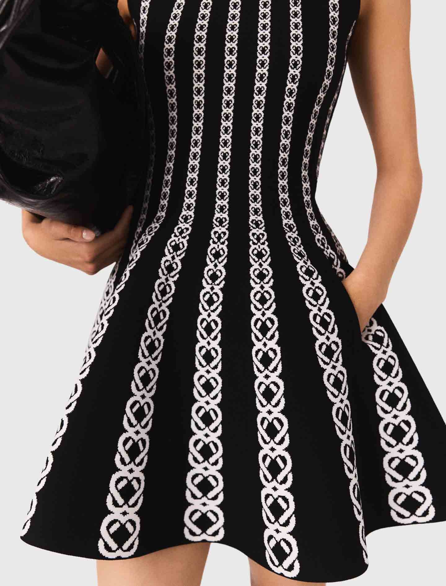 Short jacquard knit dress White / Black - Image 6