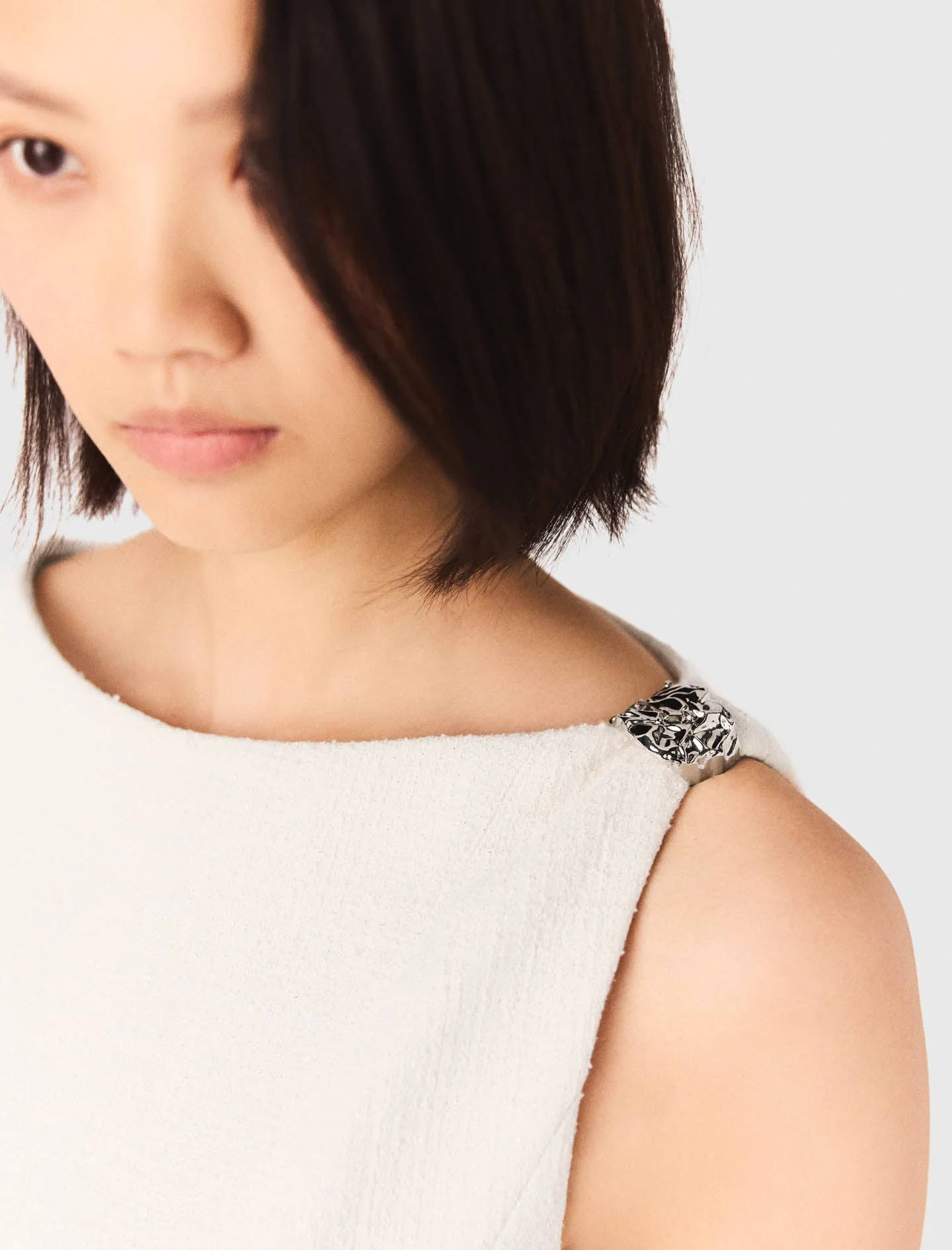 Short Flared Tweed Dress Ecru - Image 5