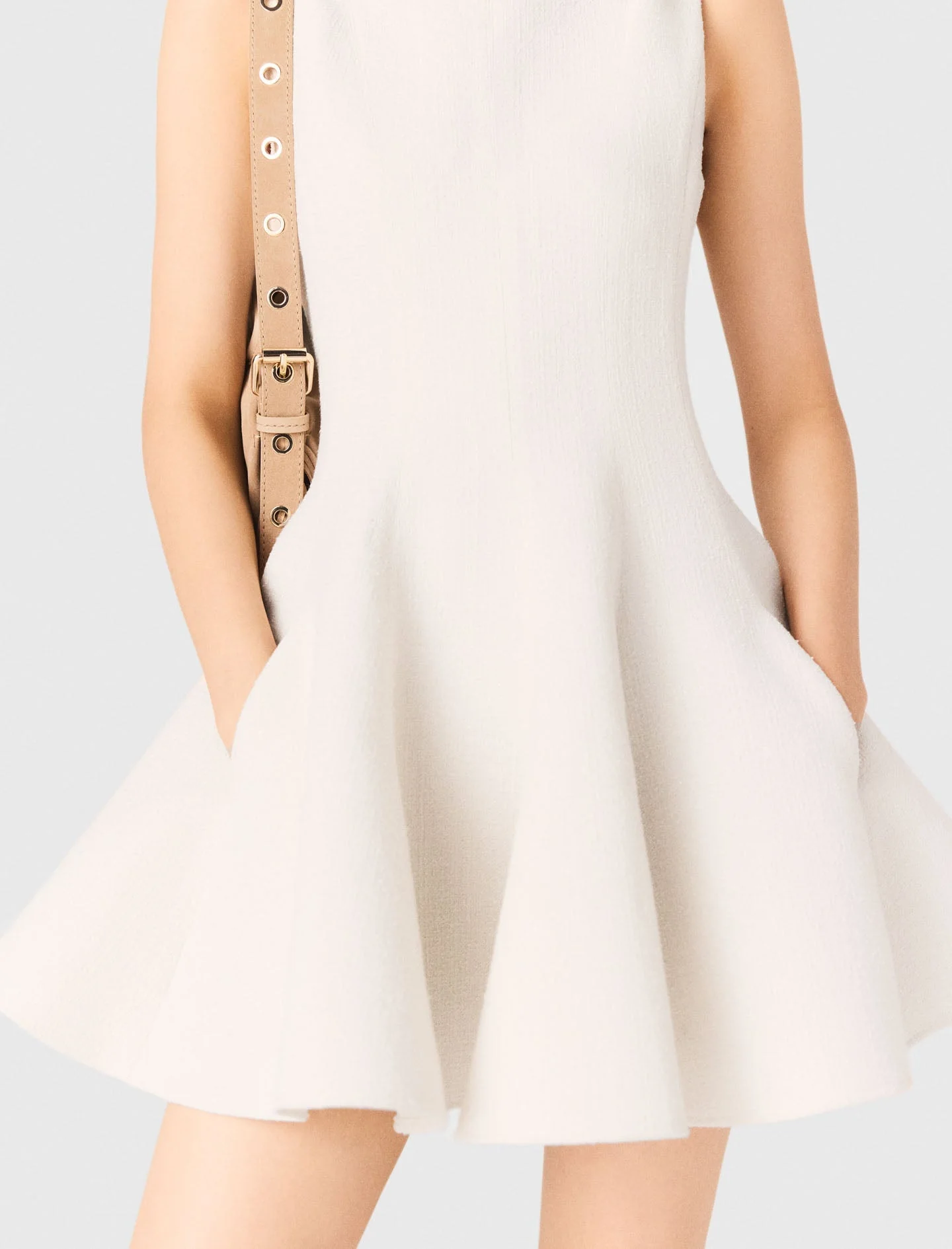 Short Flared Tweed Dress Ecru - Image 6