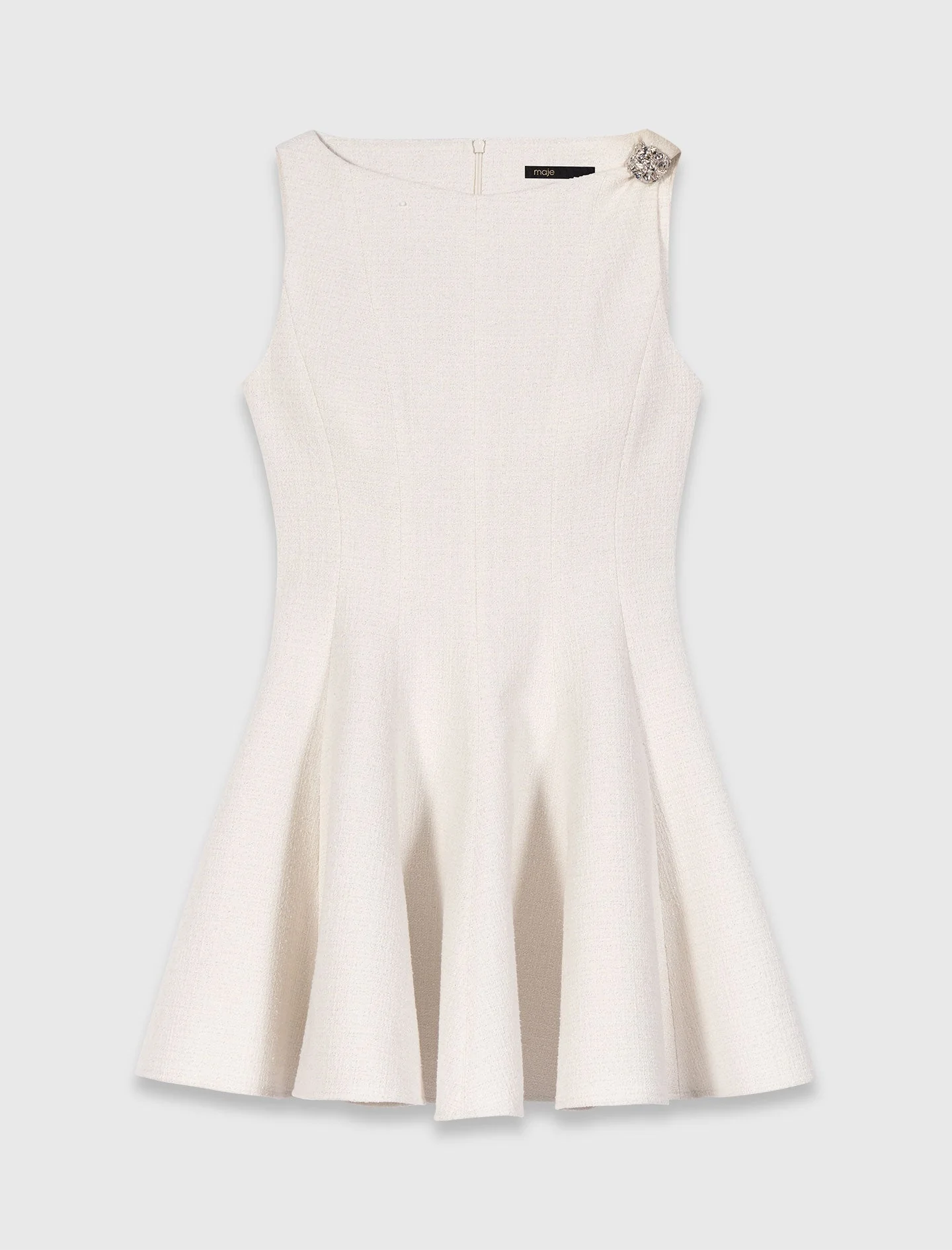 Short Flared Tweed Dress Ecru - Image 7