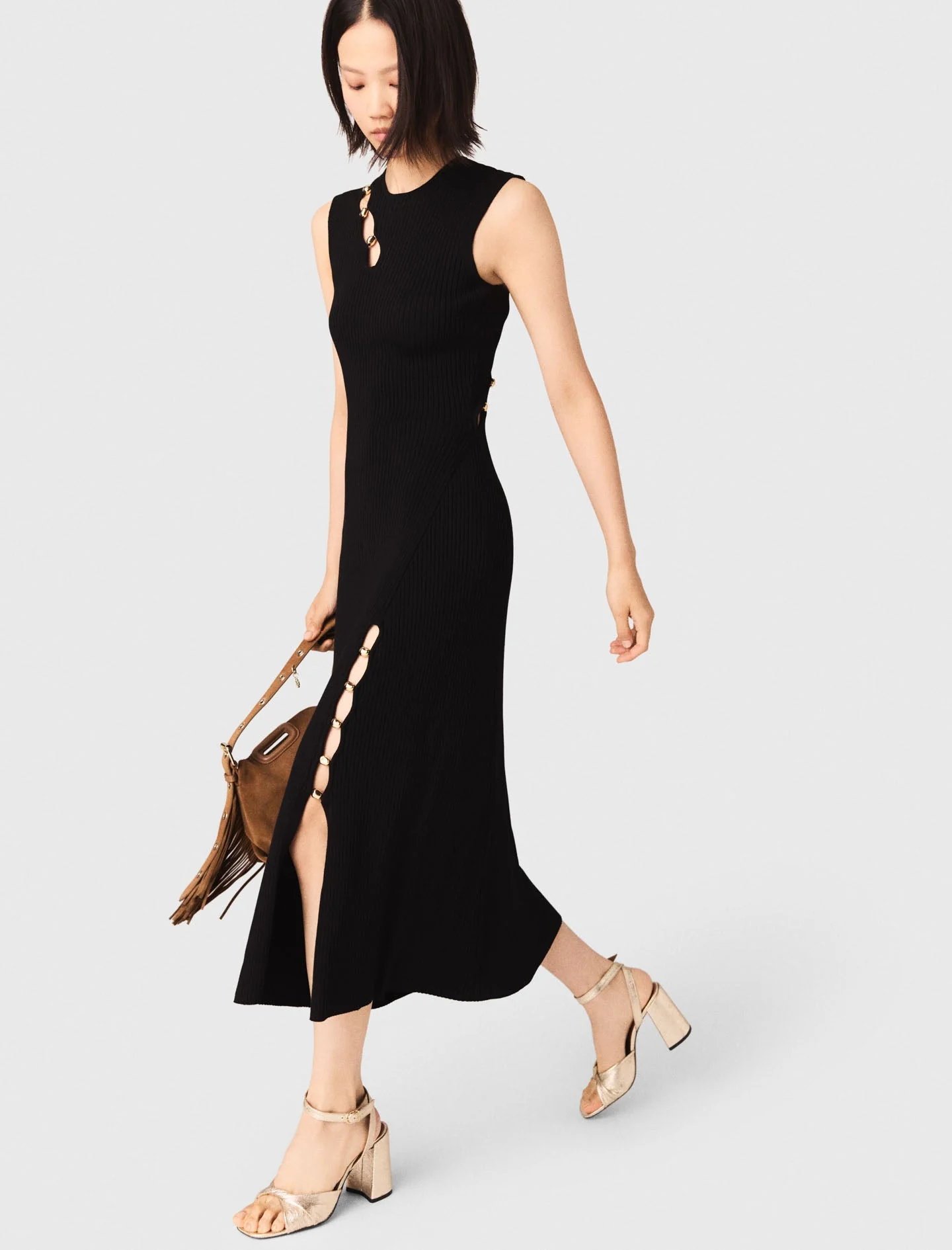 Cutaway Rib Knit Maxi Dress Black - Image 6