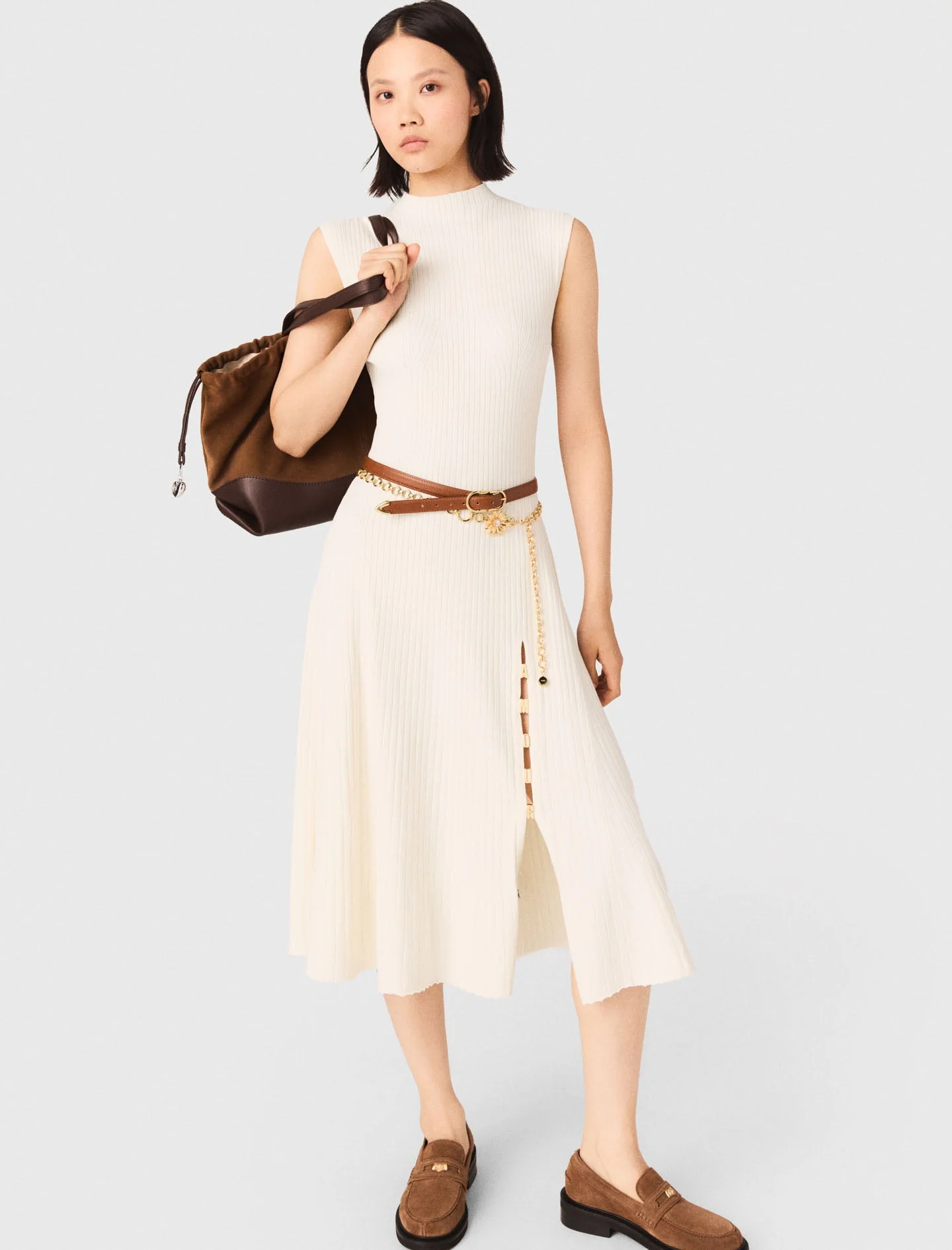 Ribbed Dress With Side Slit Ecru - Image 3