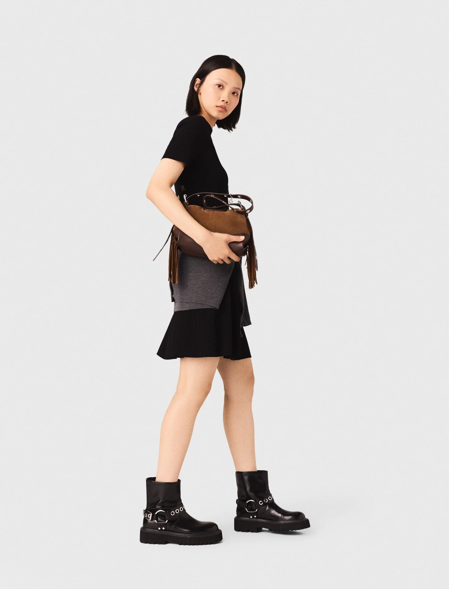 Short Knit Button Dress Black - Image 6