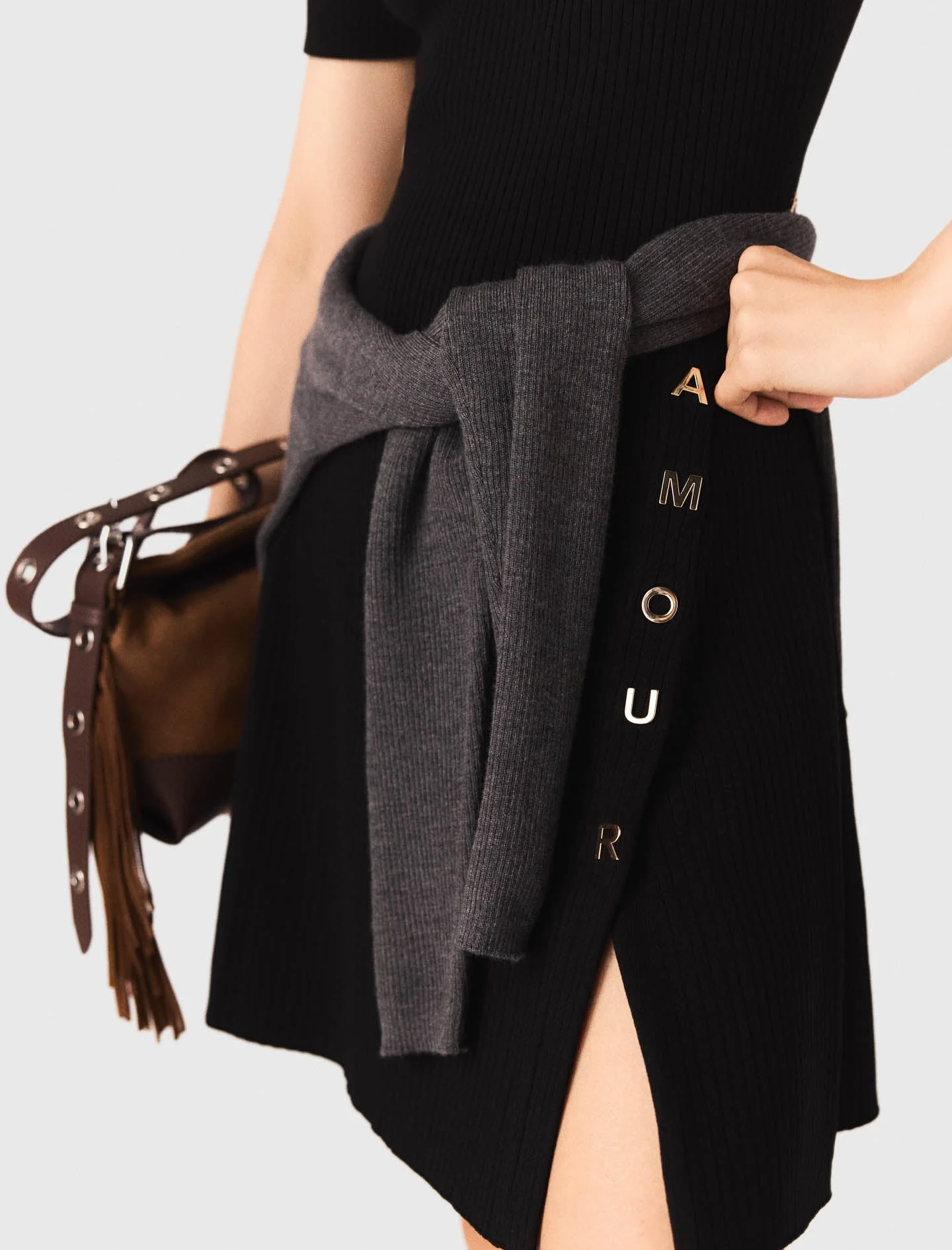 Short Knit Button Dress Black - Image 7