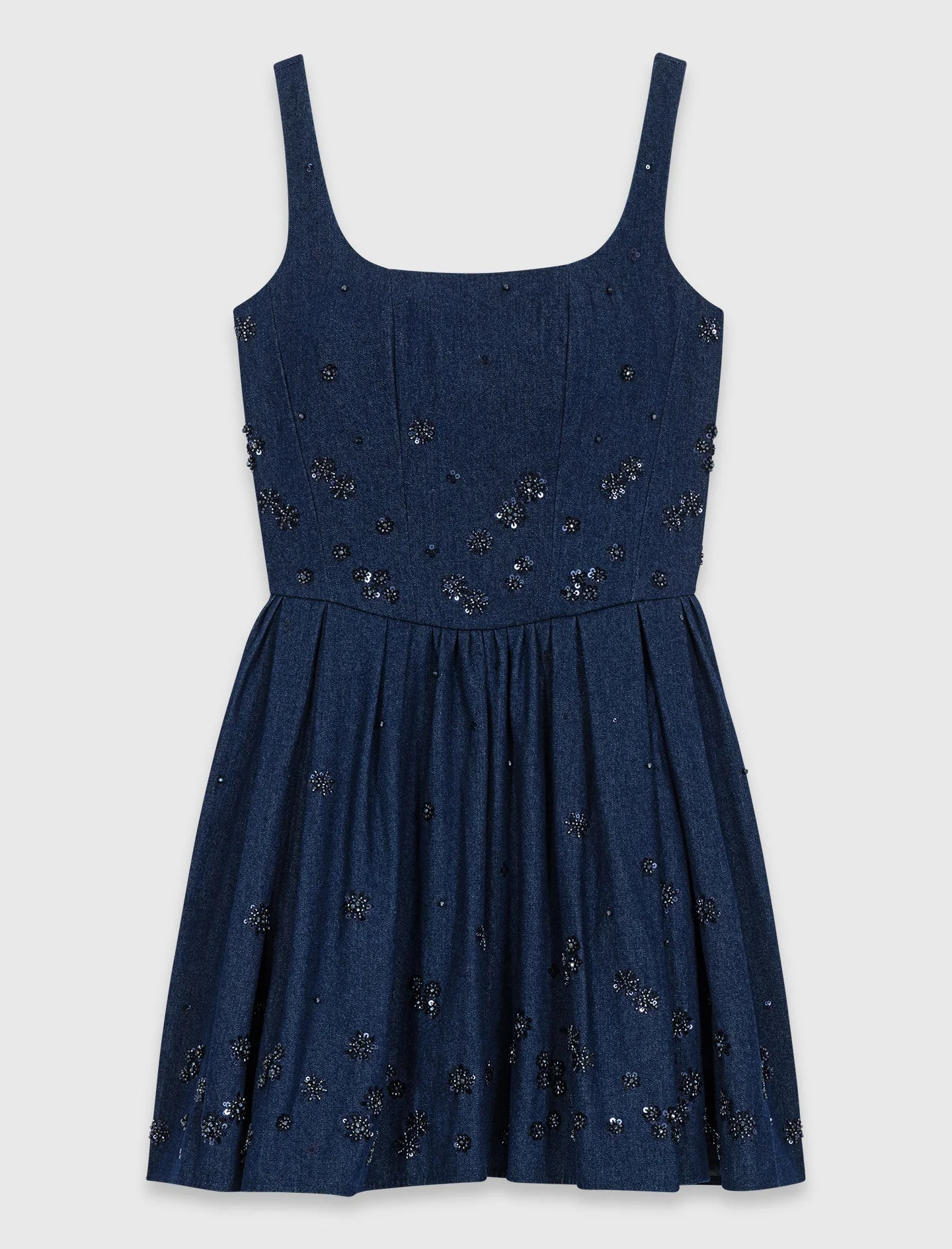Flared Embroidered Denim Dress Navy - Image 8