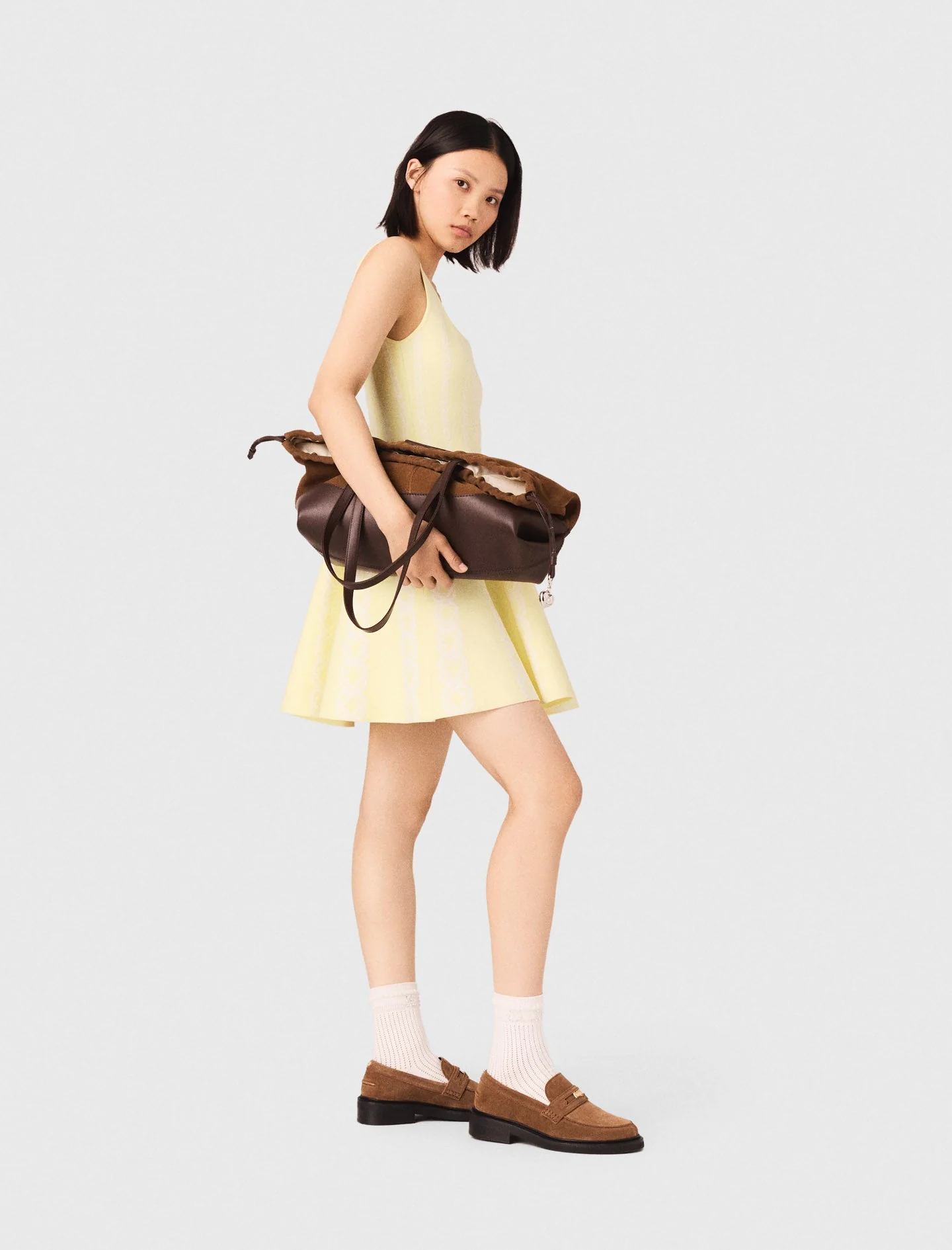 Jacquard Knit Short Dress Pale Yellow - Image 4