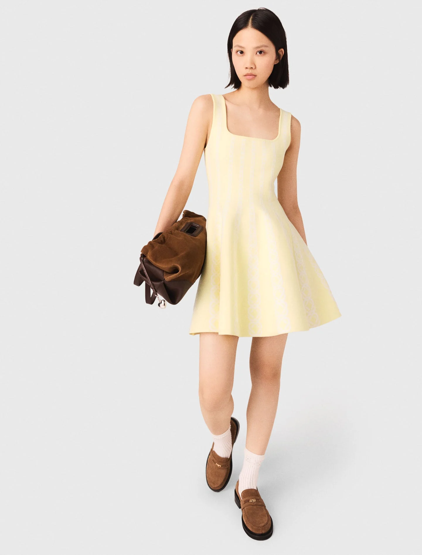 Jacquard Knit Short Dress Pale Yellow - Image 5