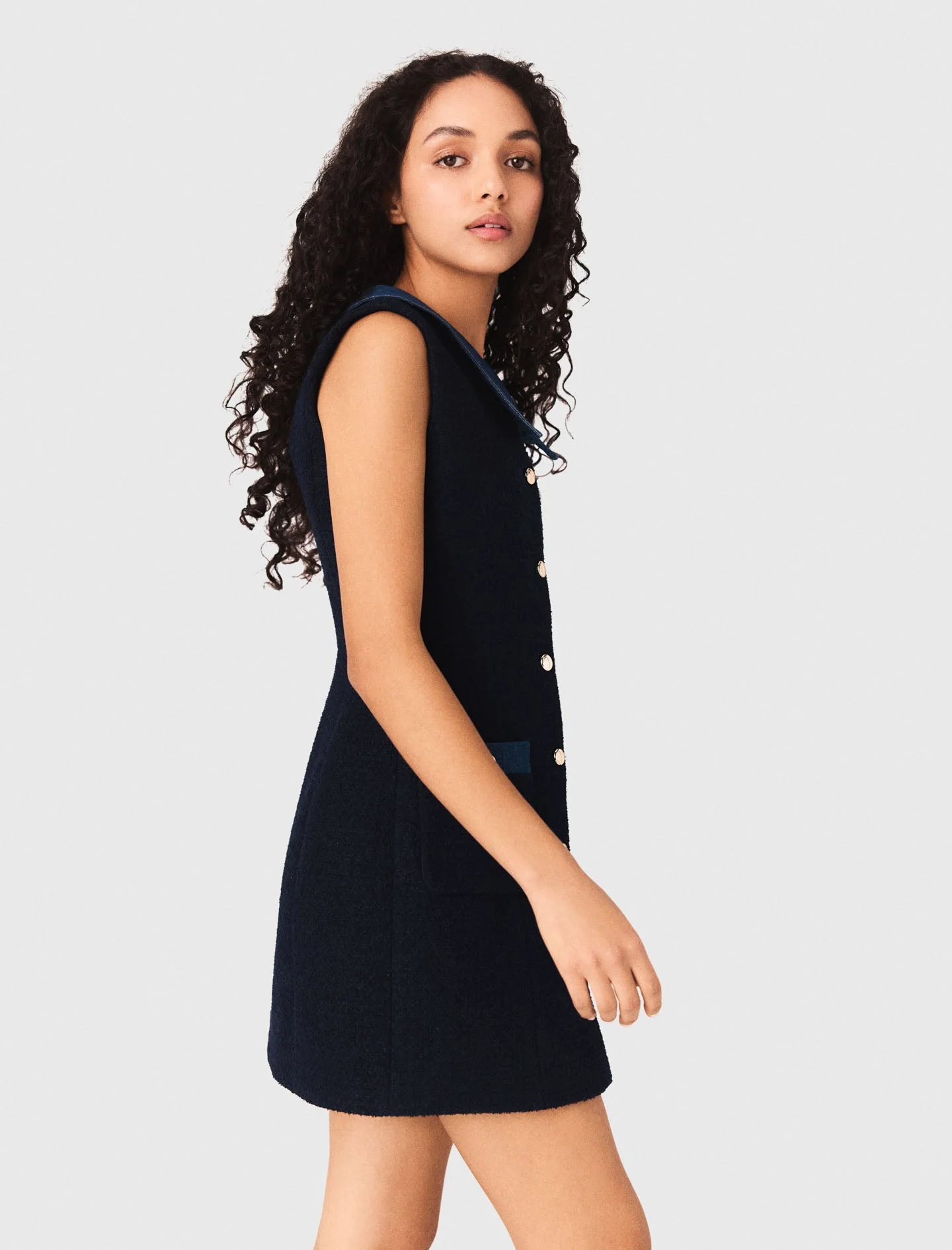 Tweed dress with denim details - Image 3