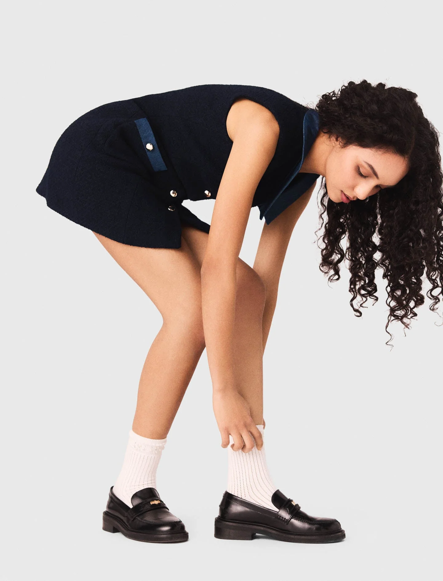 Tweed dress with denim details - Image 6