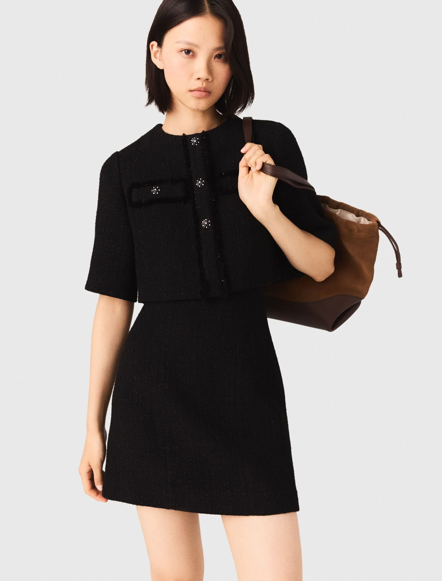 2-In-1 Shiny Tweed Dress Black - Image 6