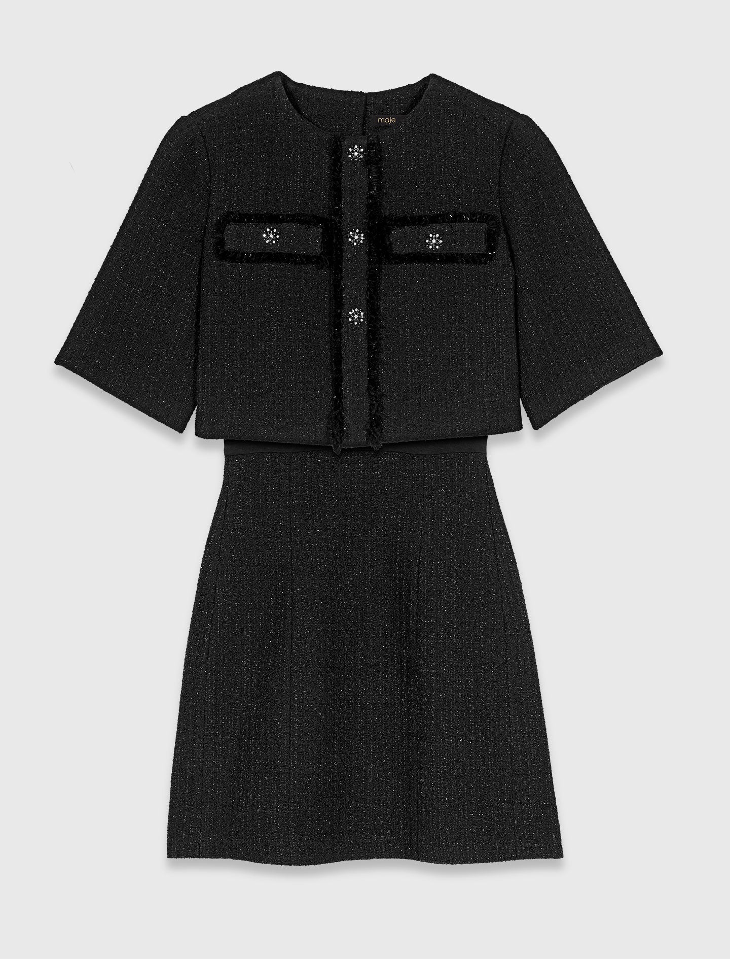 2-In-1 Shiny Tweed Dress Black - Image 8