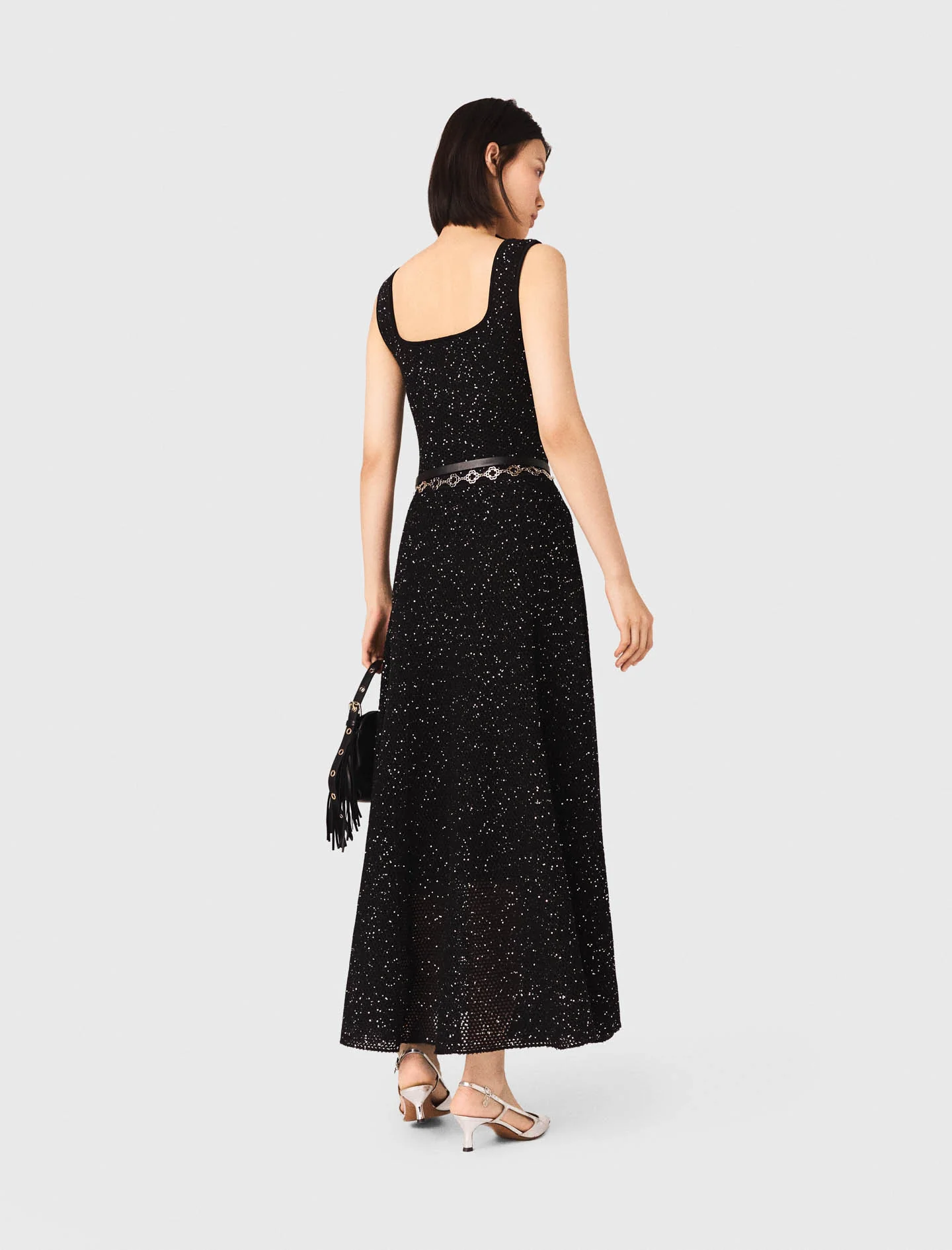 Rhinestone Knit Maxi Dress Black - Image 3