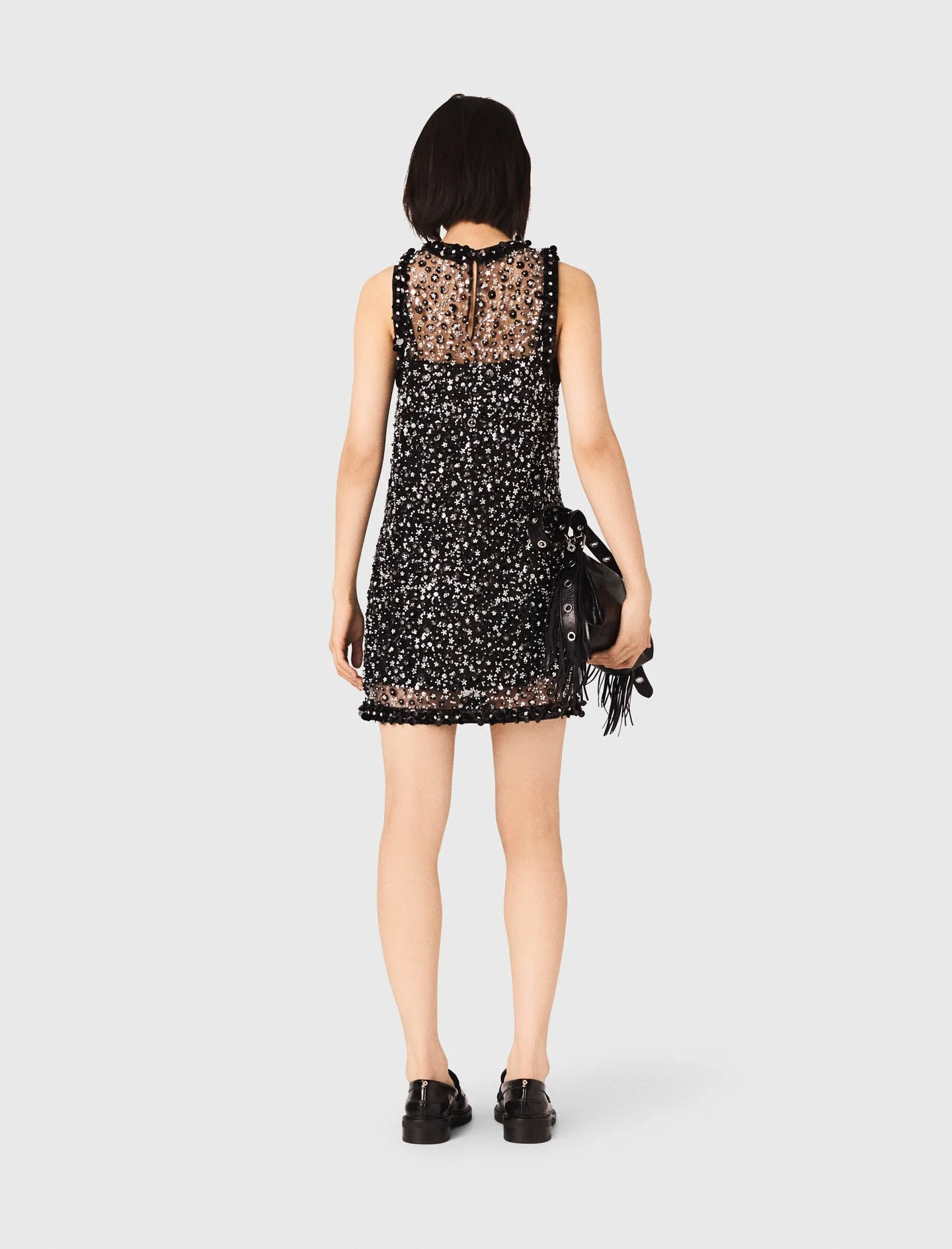 Rhinestone Floral Dress Black - Image 4
