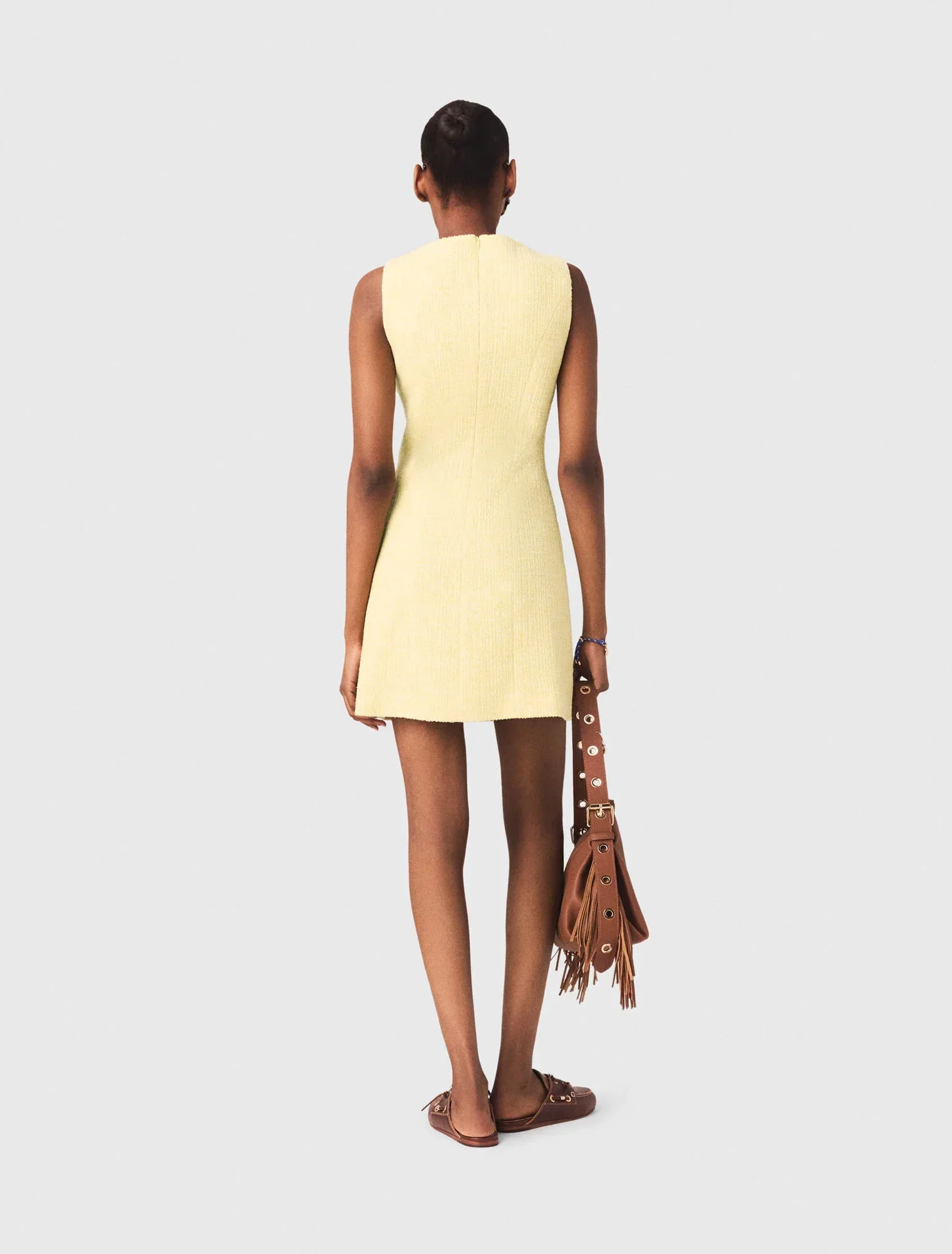 Short Tweed Dress Pale Yellow - Image 3