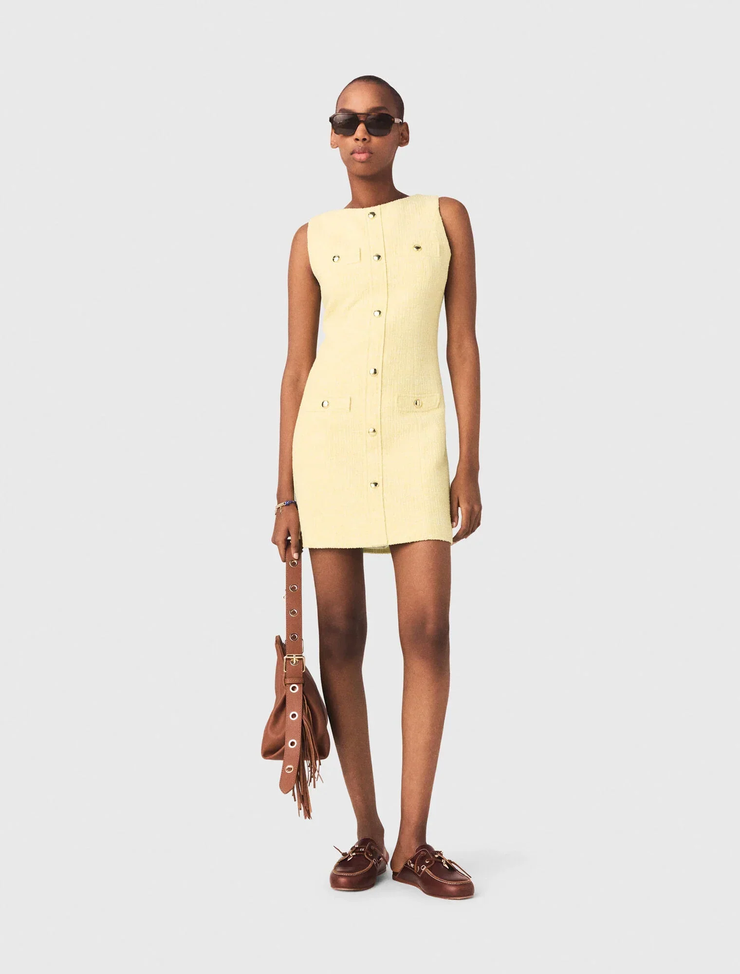 Short Tweed Dress Pale Yellow - Image 5