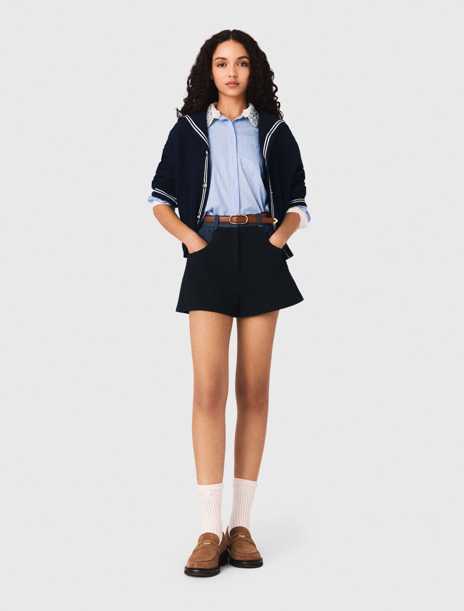Tweed shorts with denim details - Image 4
