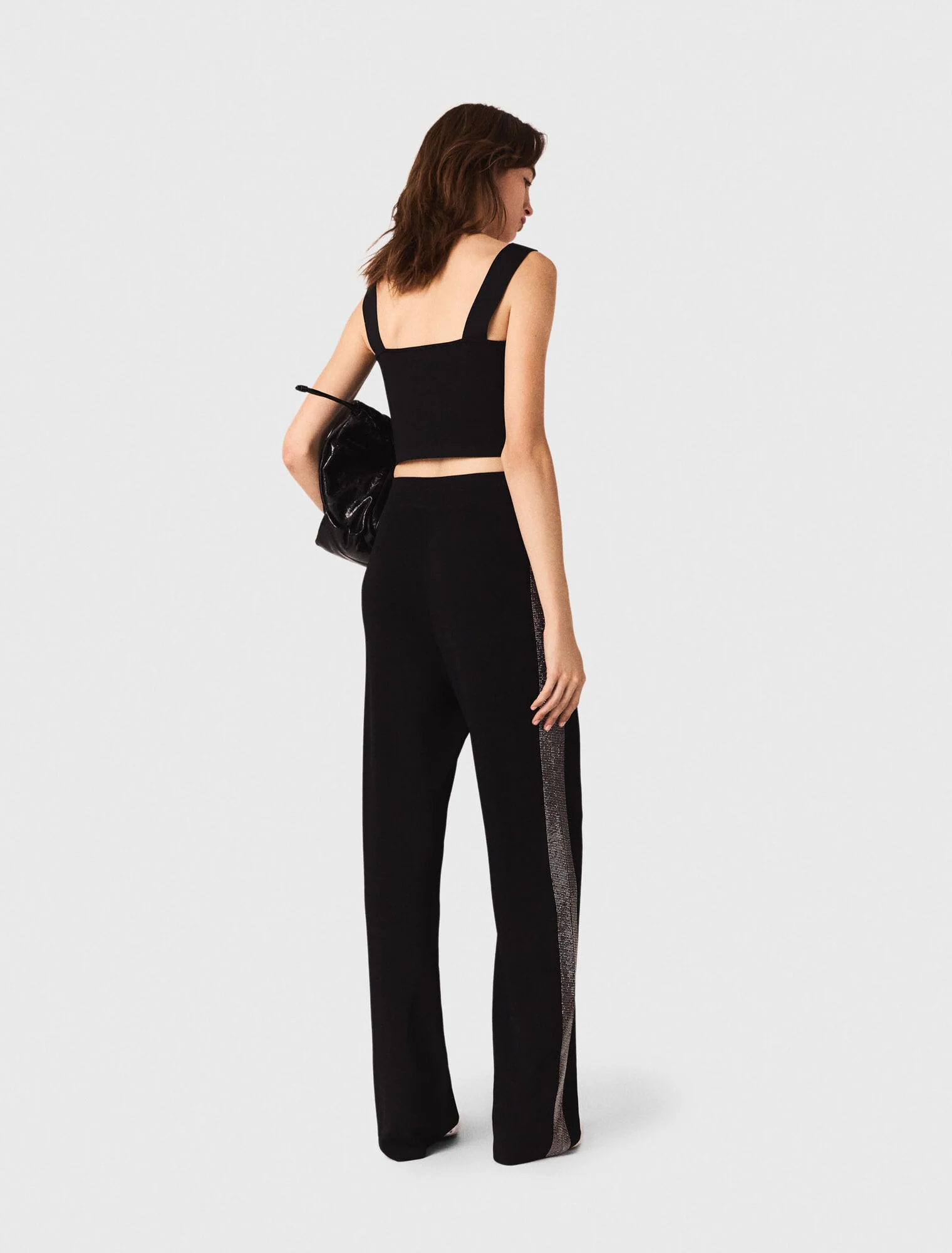 Knitted crop top with straps Black - Image 3