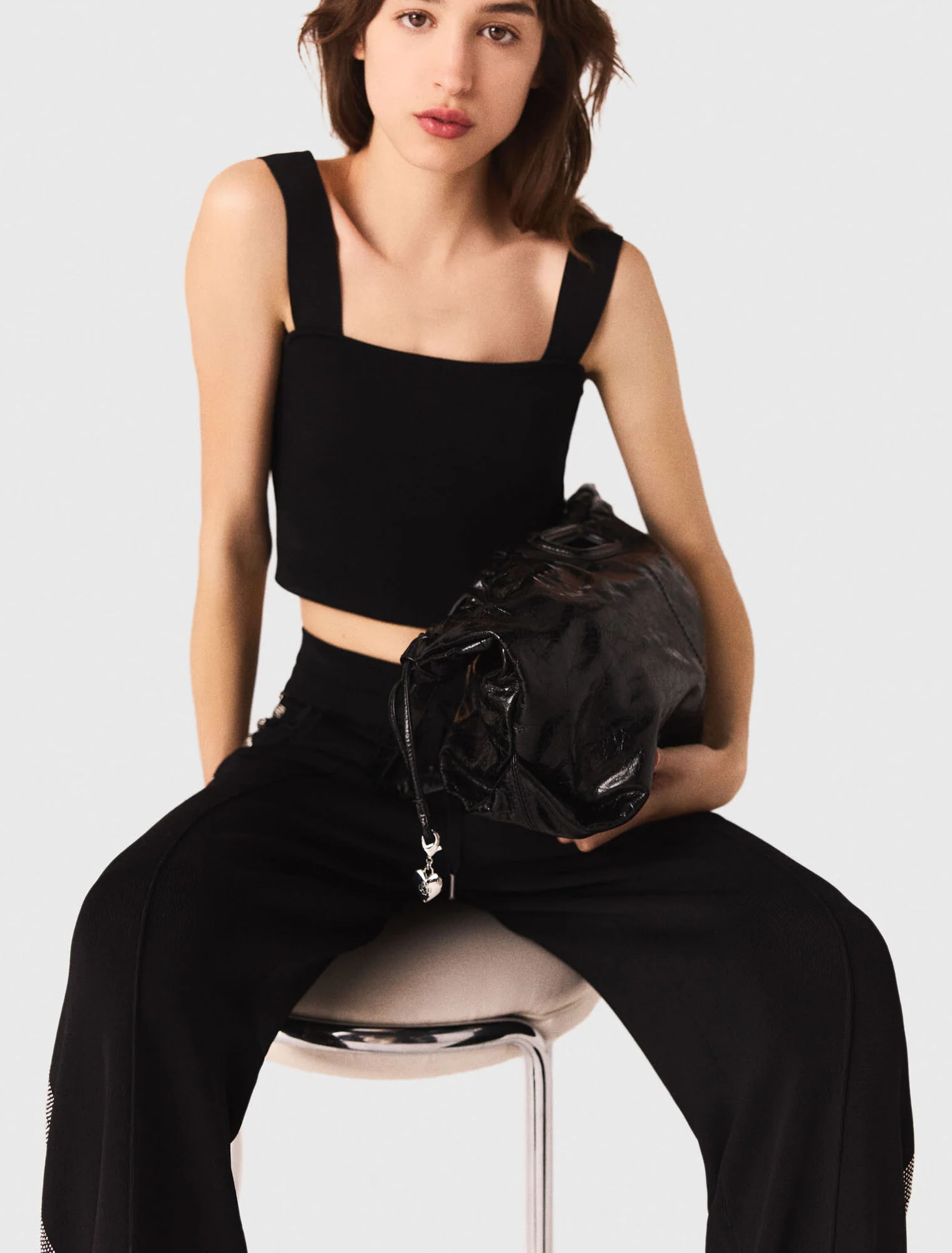 Knitted crop top with straps Black - Image 4