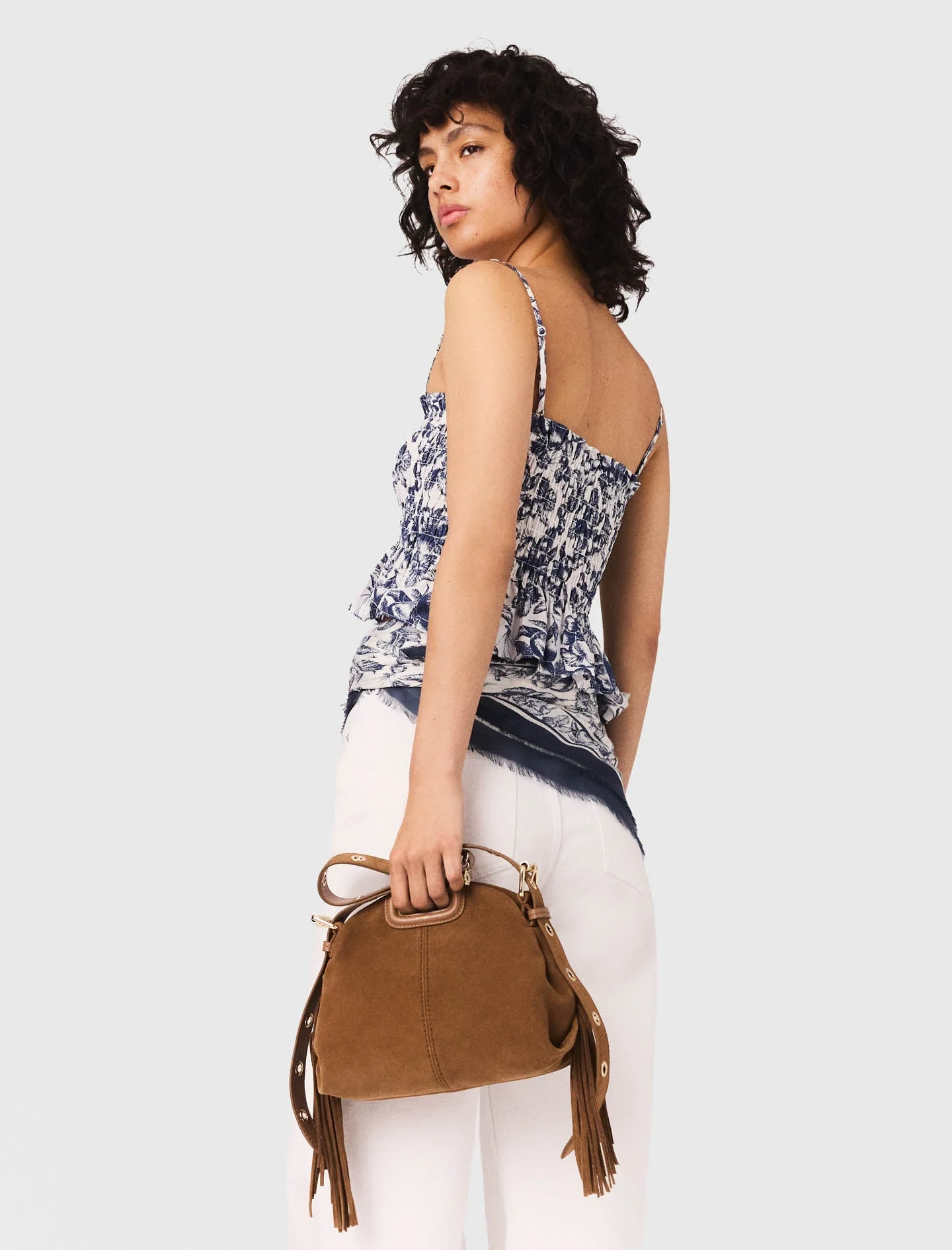 Printed smocked top Blue Fruits Print - Image 3