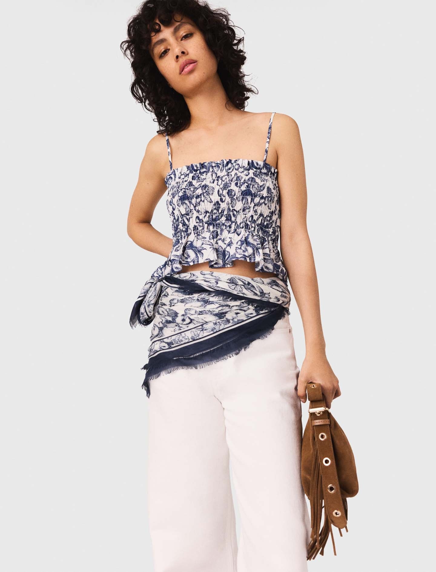 Printed smocked top Blue Fruits Print - Image 5