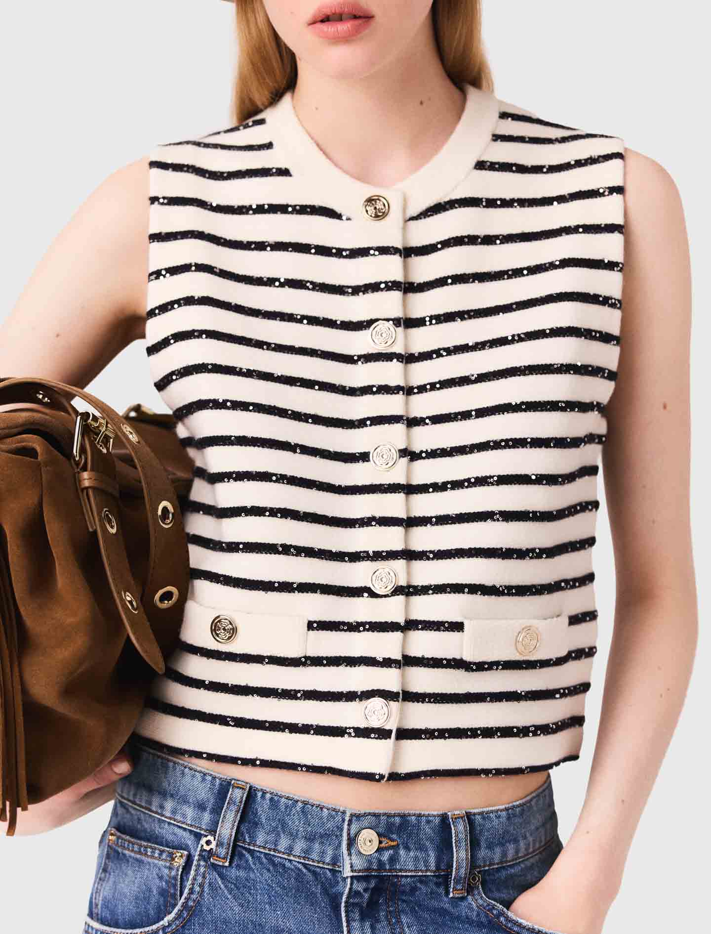 Striped wool blend top White/Navy - Image 3